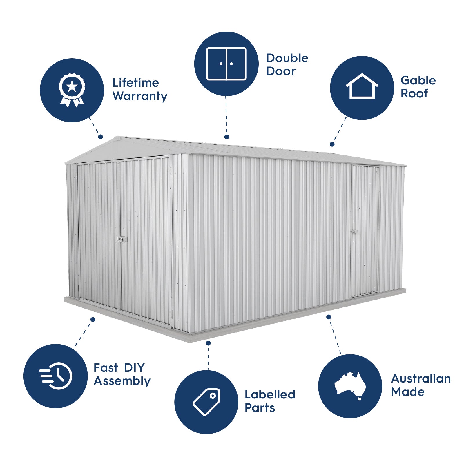 Absco Sheds 3.00 x 4.48 x 2.30 Highlander Shed Double Door Zincalume