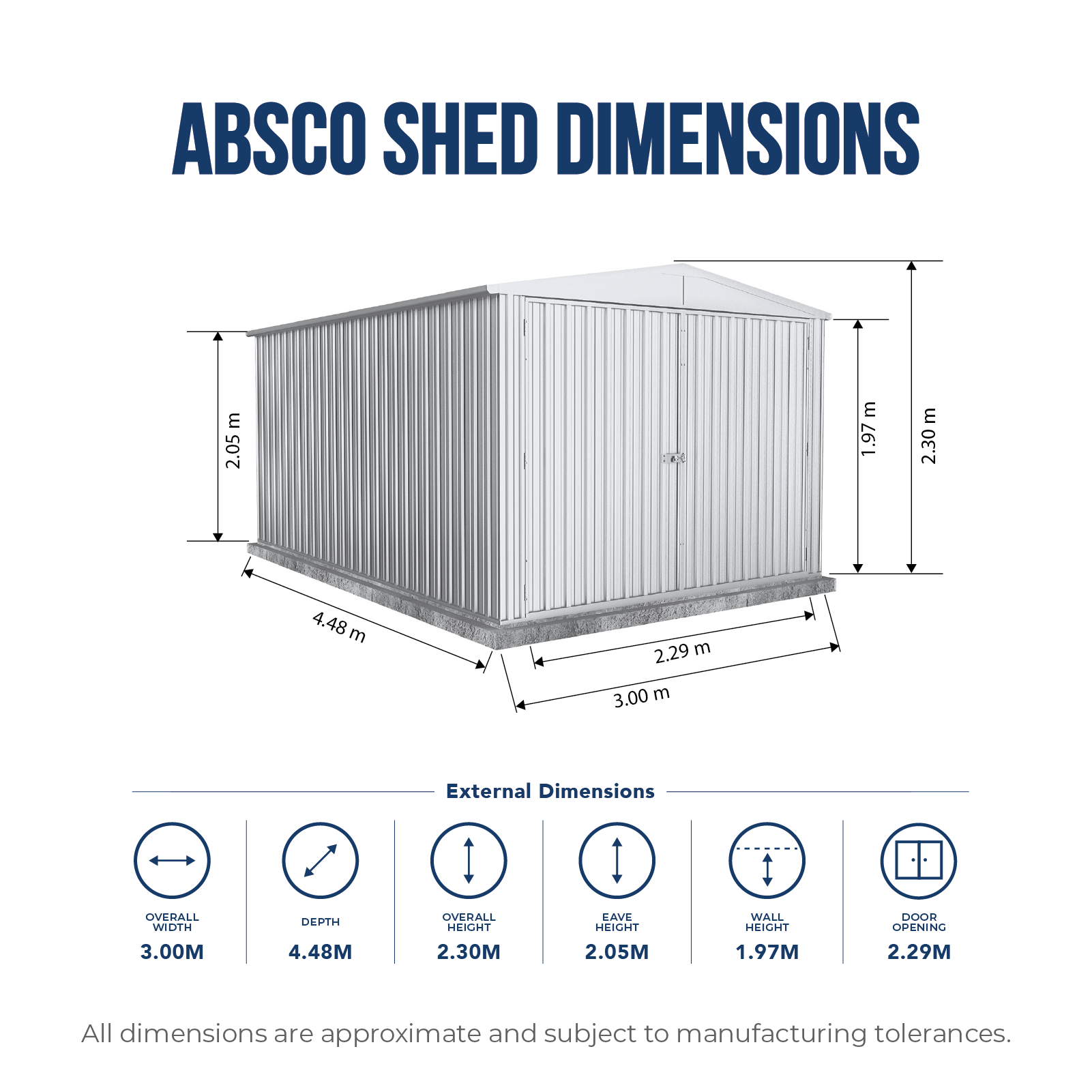 3.00mW x 4.48mD x 2.30mH Garden Shed Highlander Double Door Zincalume