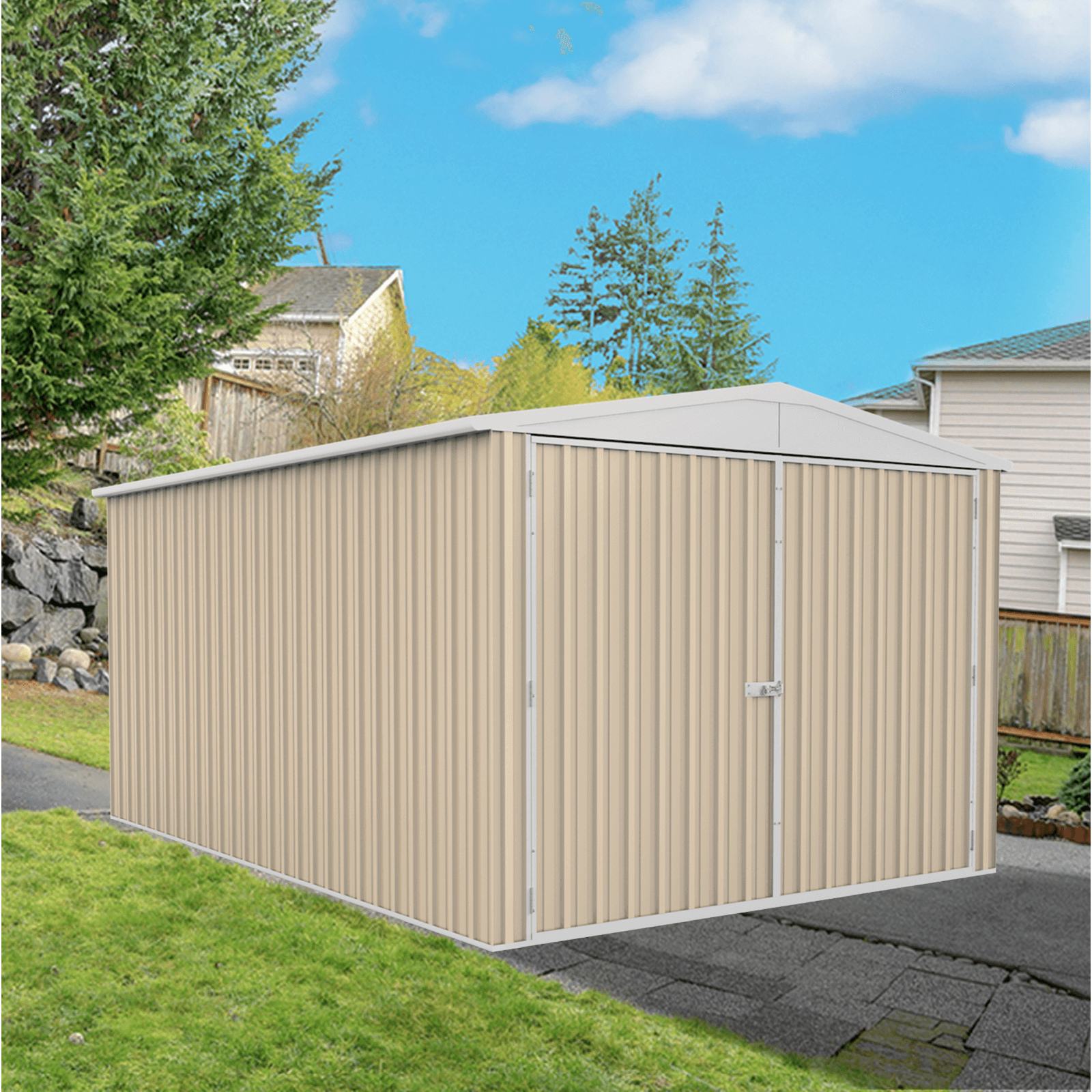 3.00mW x 4.48mD x 2.30mH Garden Shed Highlander Double Door Zincalume