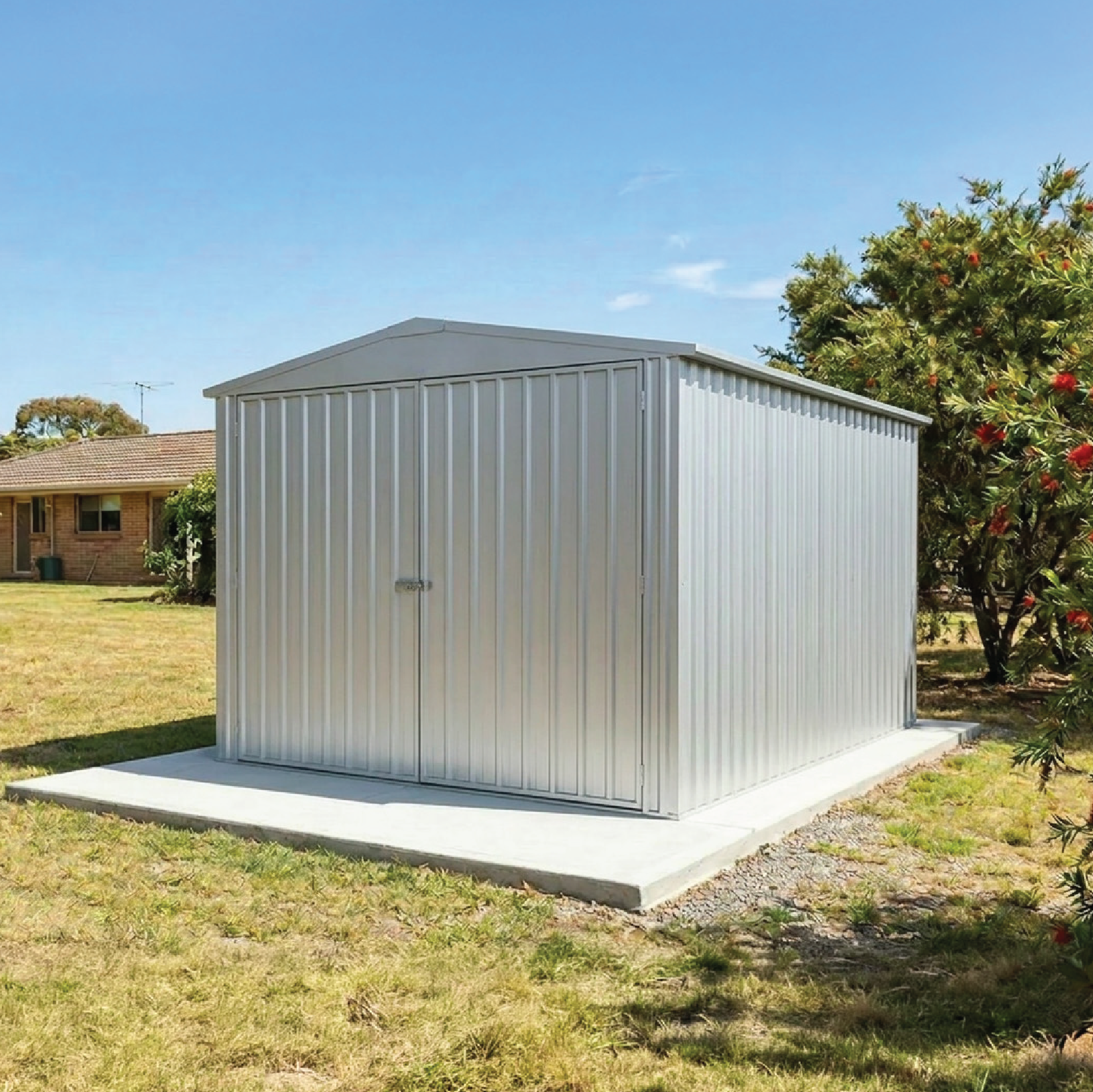 3.00mW x 4.48mD x 2.30mH Garden Shed Highlander Double Door Zincalume
