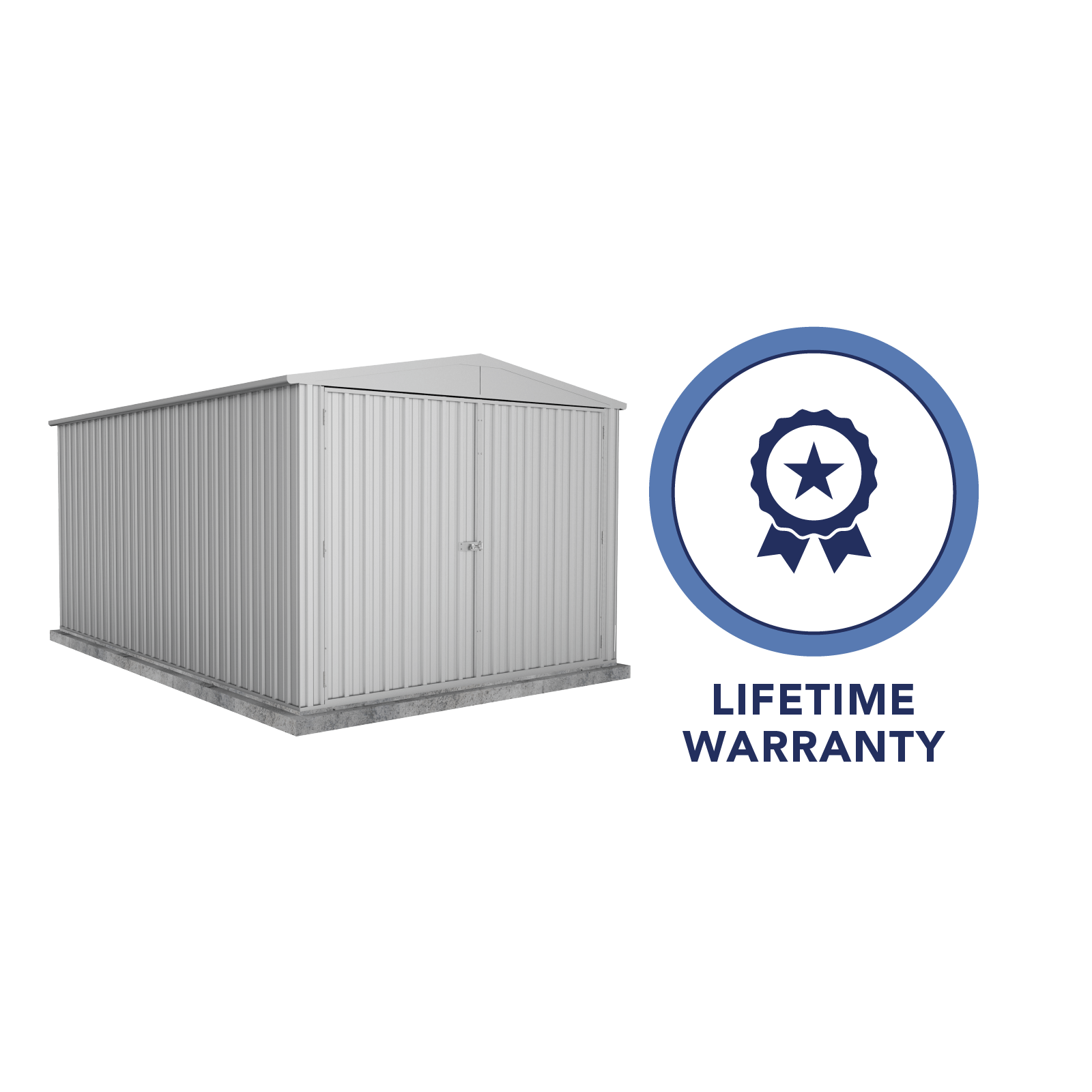 3.00mW x 4.48mD x 2.30mH Garden Shed Highlander Double Door Zincalume