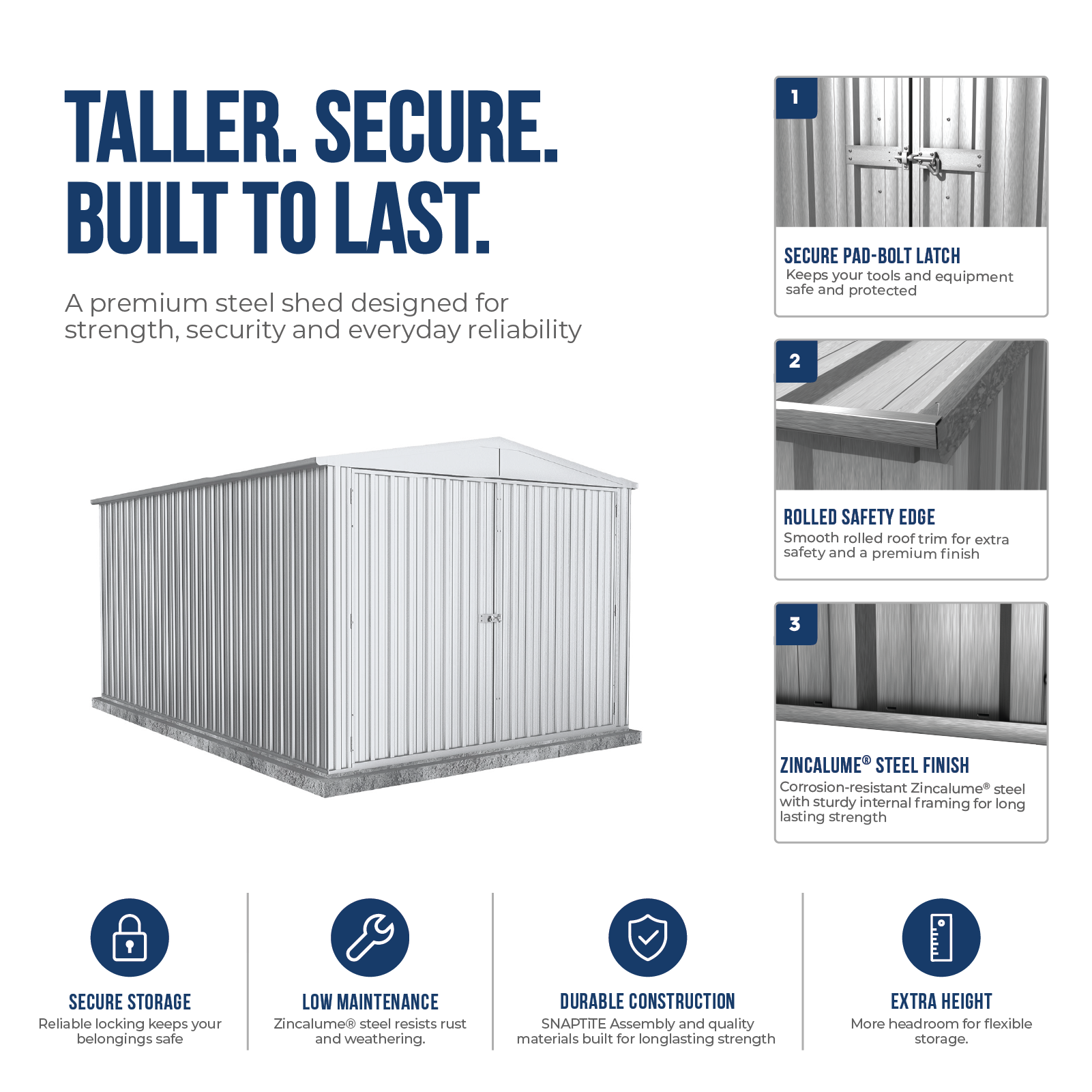 3.00mW x 4.48mD x 2.30mH Garden Shed Highlander Double Door Zincalume