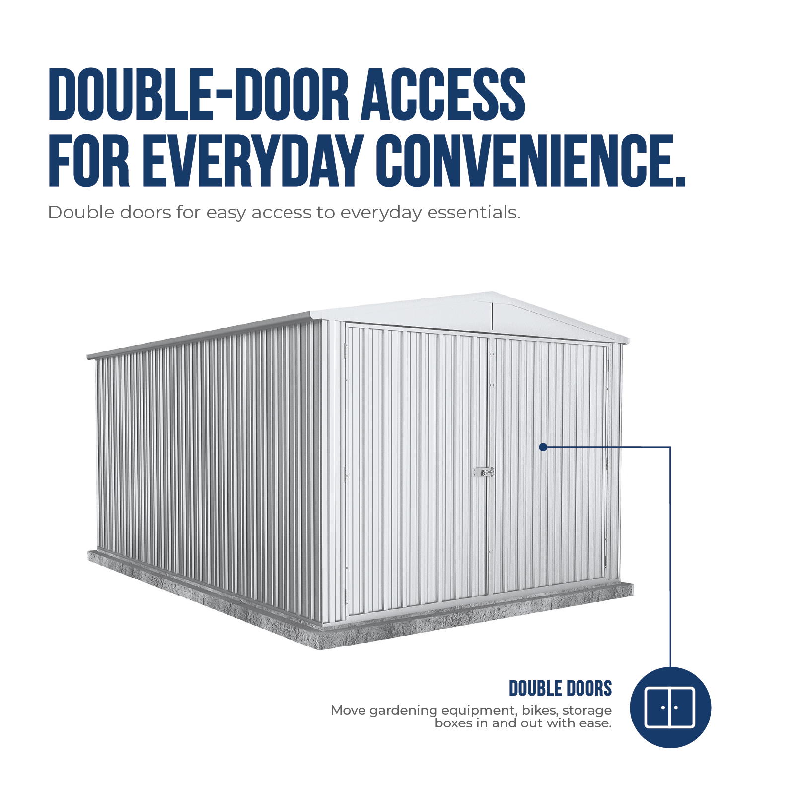 3.00mW x 4.48mD x 2.30mH Garden Shed Highlander Double Door Zincalume
