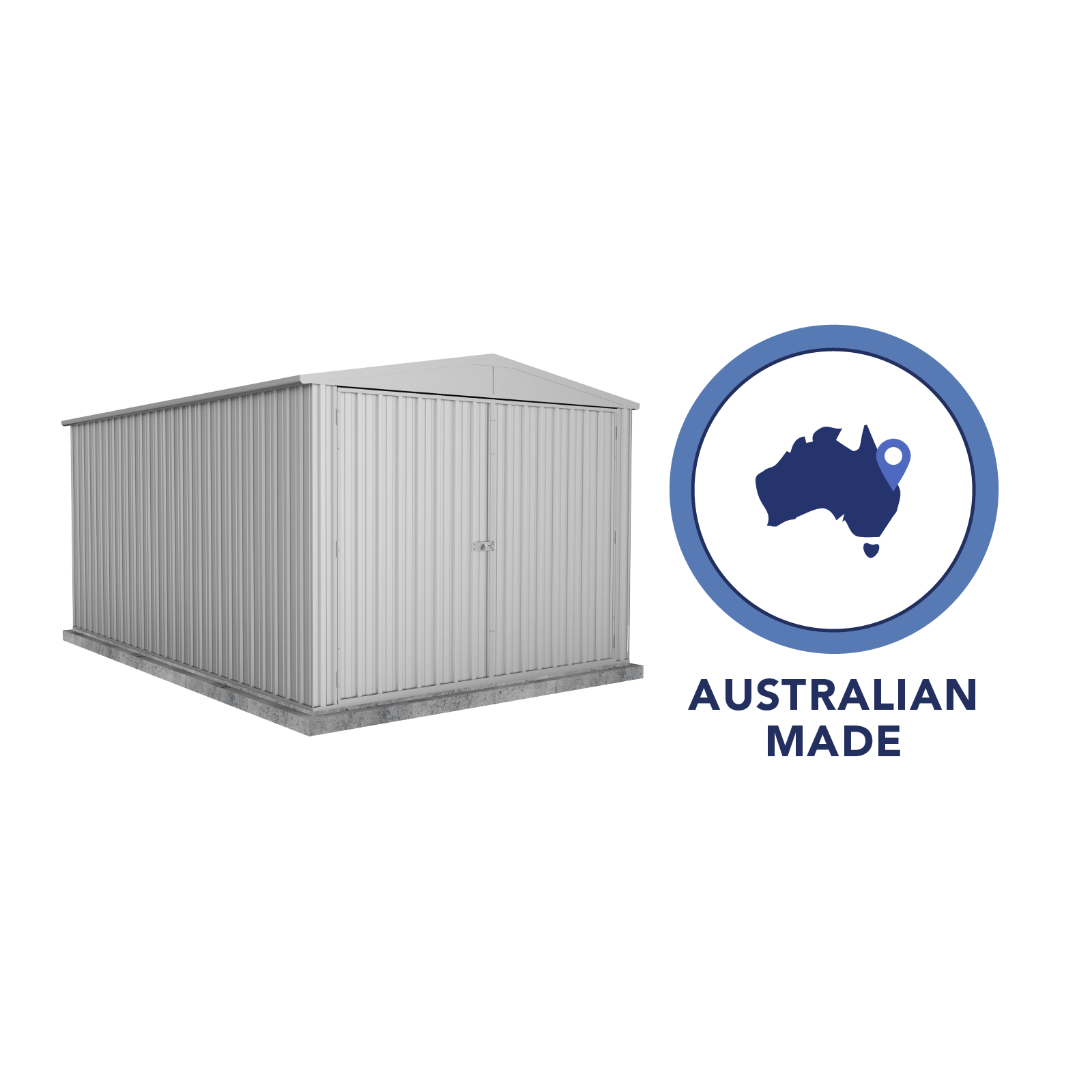 3.00mW x 4.48mD x 2.30mH Garden Shed Highlander Double Door Zincalume