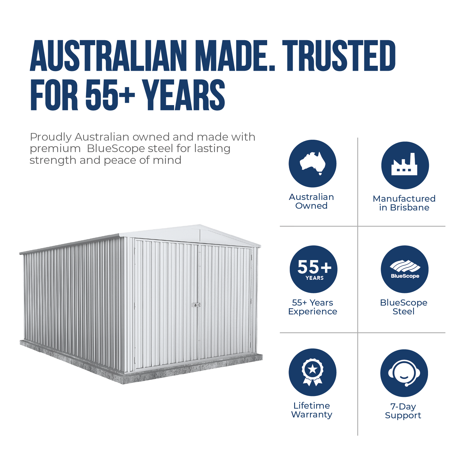 3.00mW x 4.48mD x 2.30mH Garden Shed Highlander Double Door Zincalume