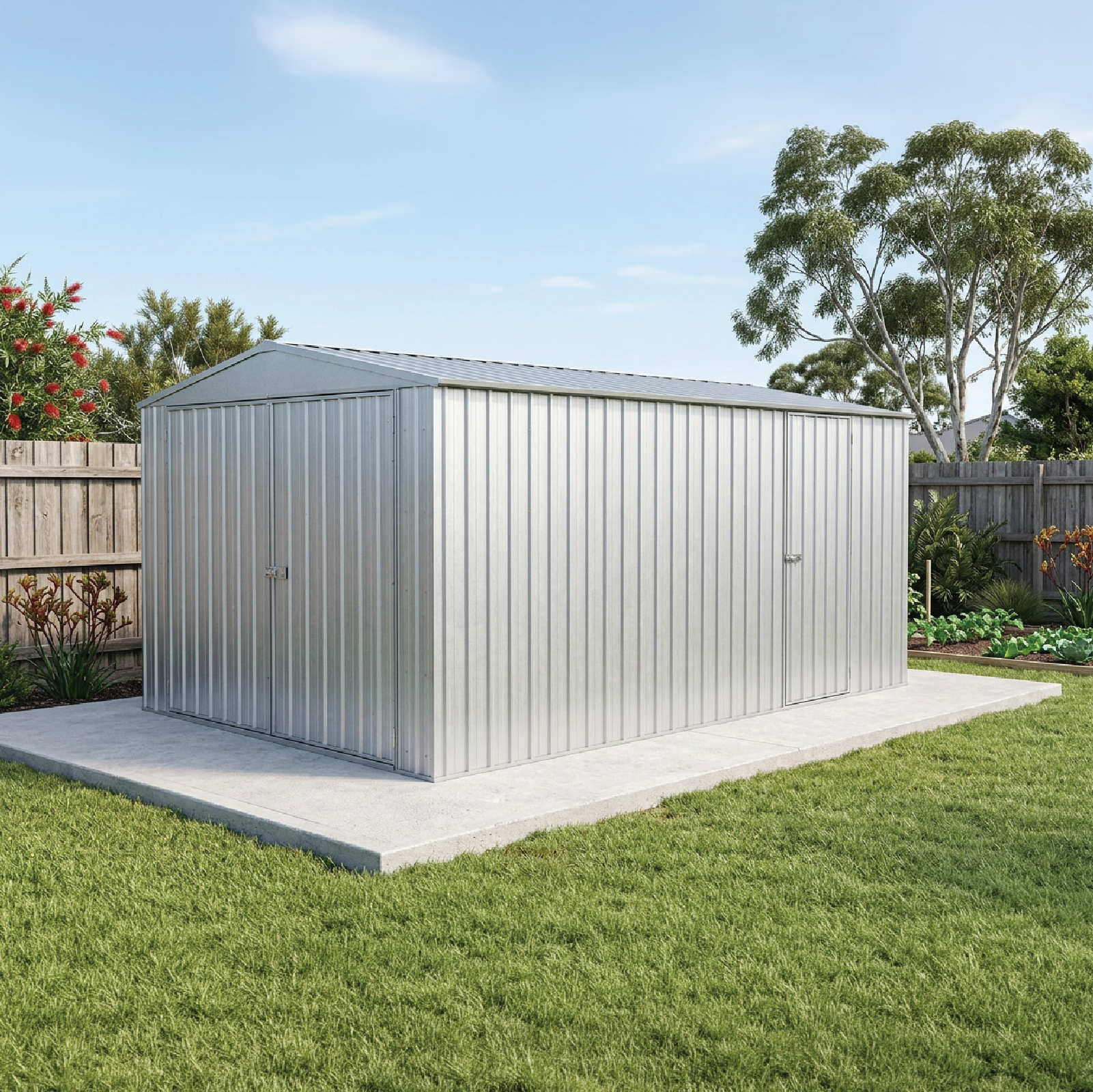 3.00mW x 4.48mD x 2.06mH Garden Shed Utility Double Door Zincalume