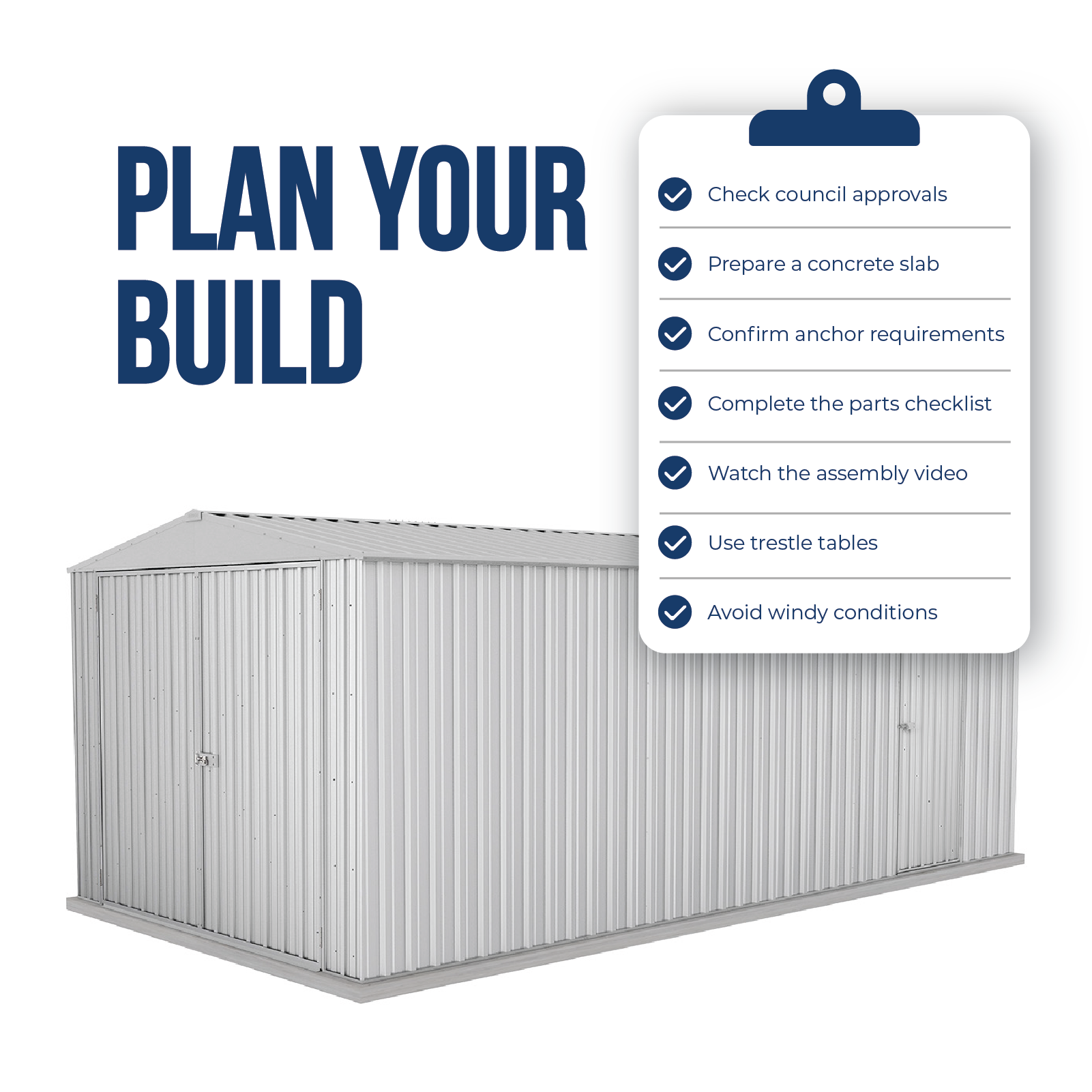 3.00mW x 5.96mD x 2.30mH Garden Shed Highlander Three Door Zincalume