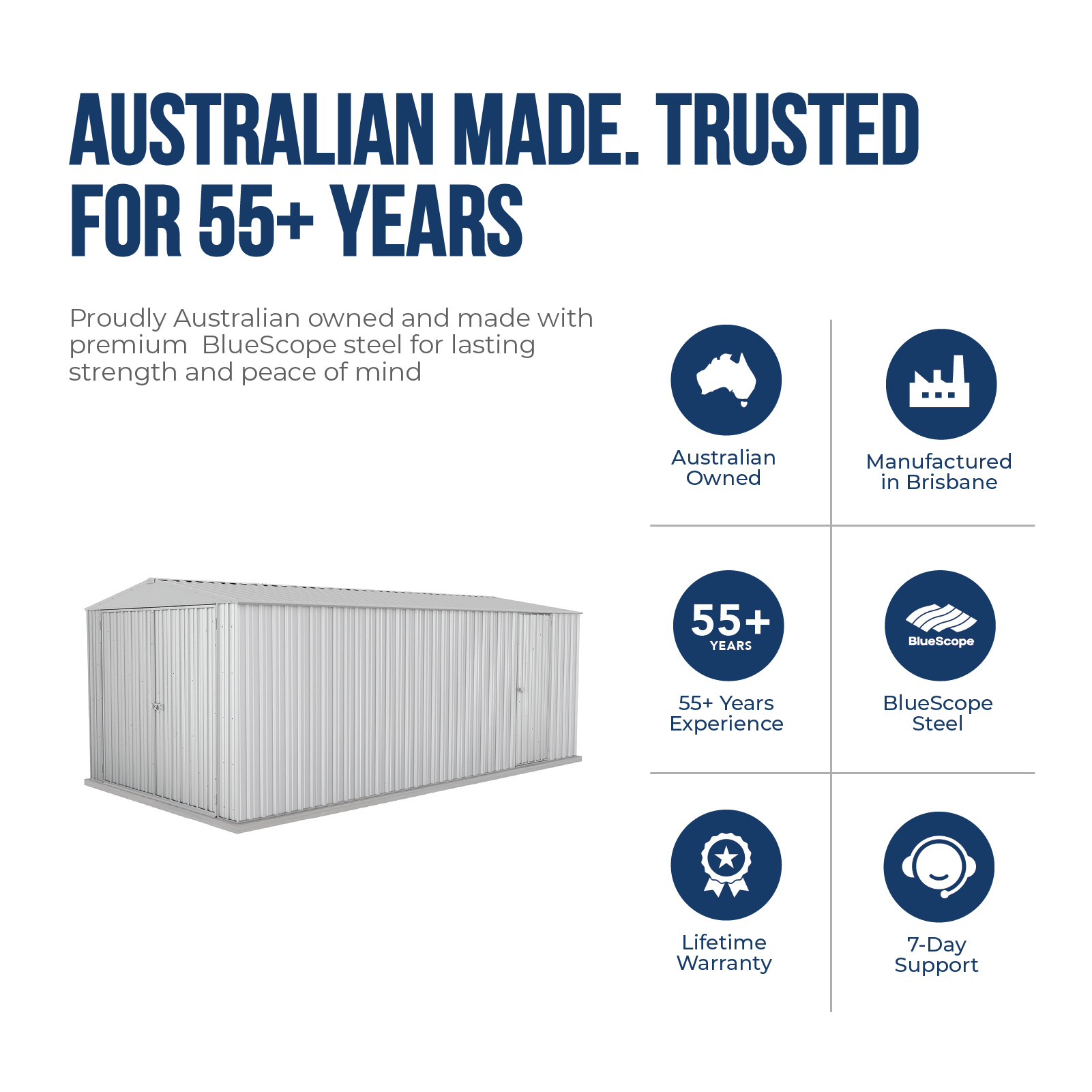 3.00mW x 5.96mD x 2.30mH Garden Shed Highlander Three Door Zincalume