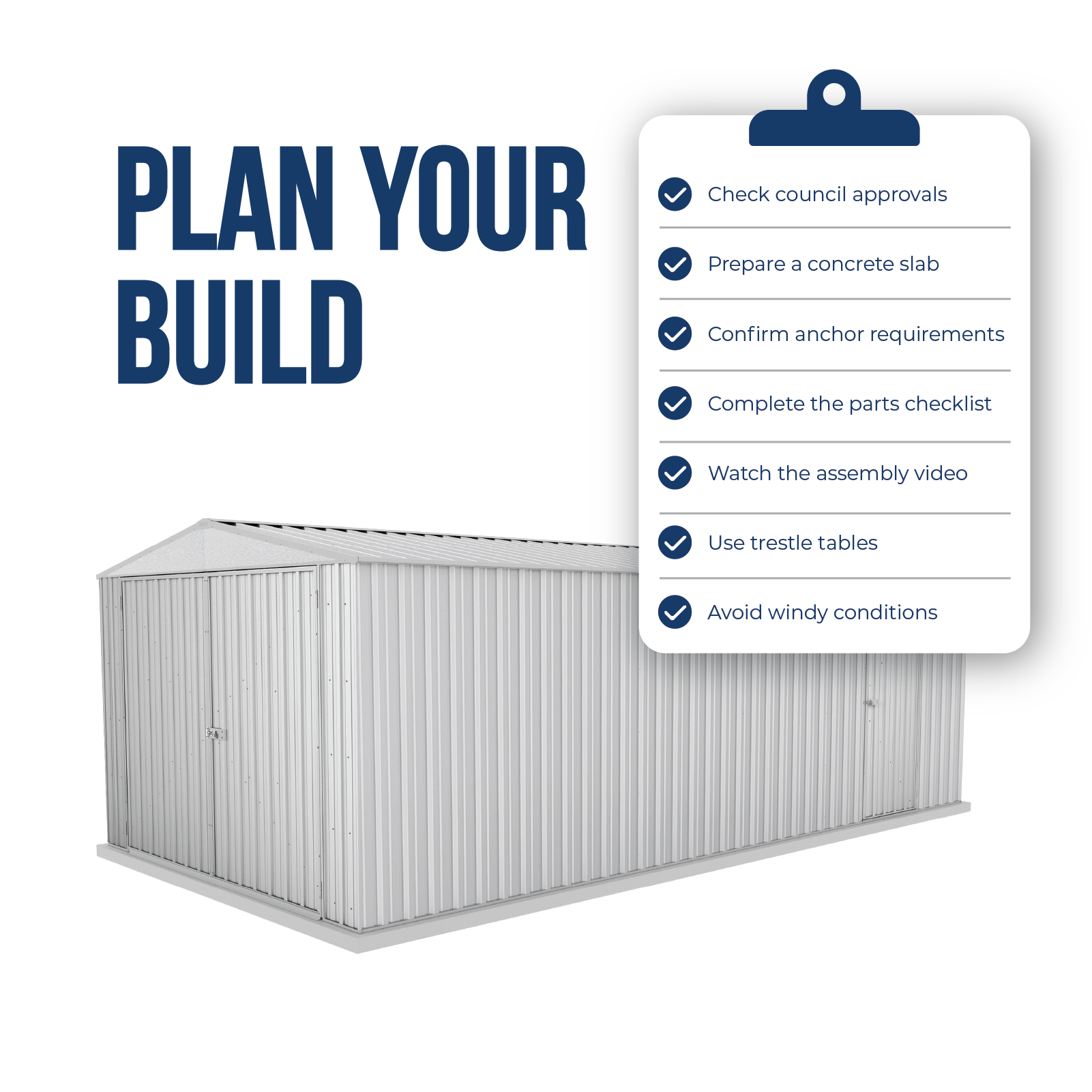 3.00mW x 5.96mD x 2.06mH Garden Shed Utility Double Door Zincalume