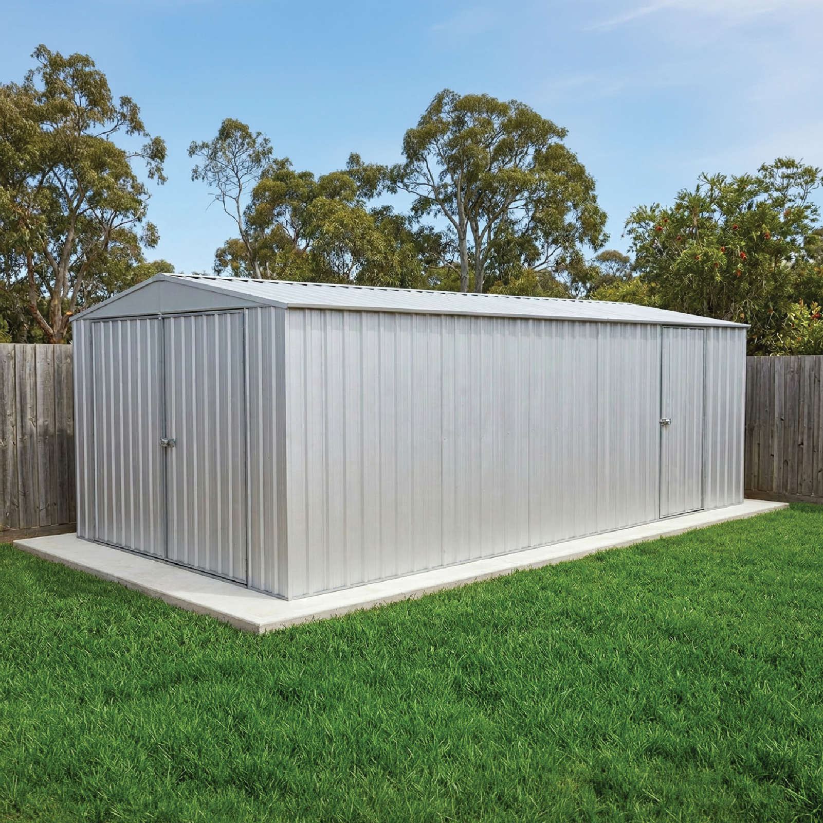 3.00mW x 5.96mD x 2.06mH Garden Shed Utility Double Door Zincalume