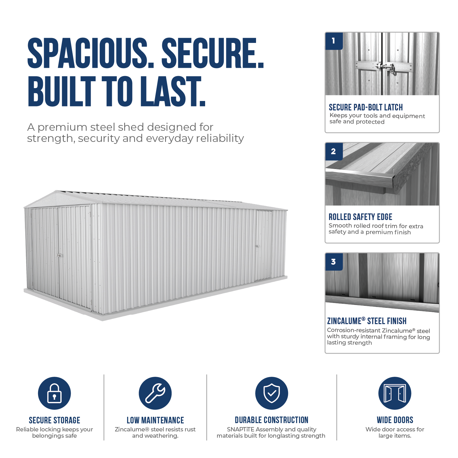 3.00mW x 5.96mD x 2.06mH Garden Shed Utility Double Door Zincalume