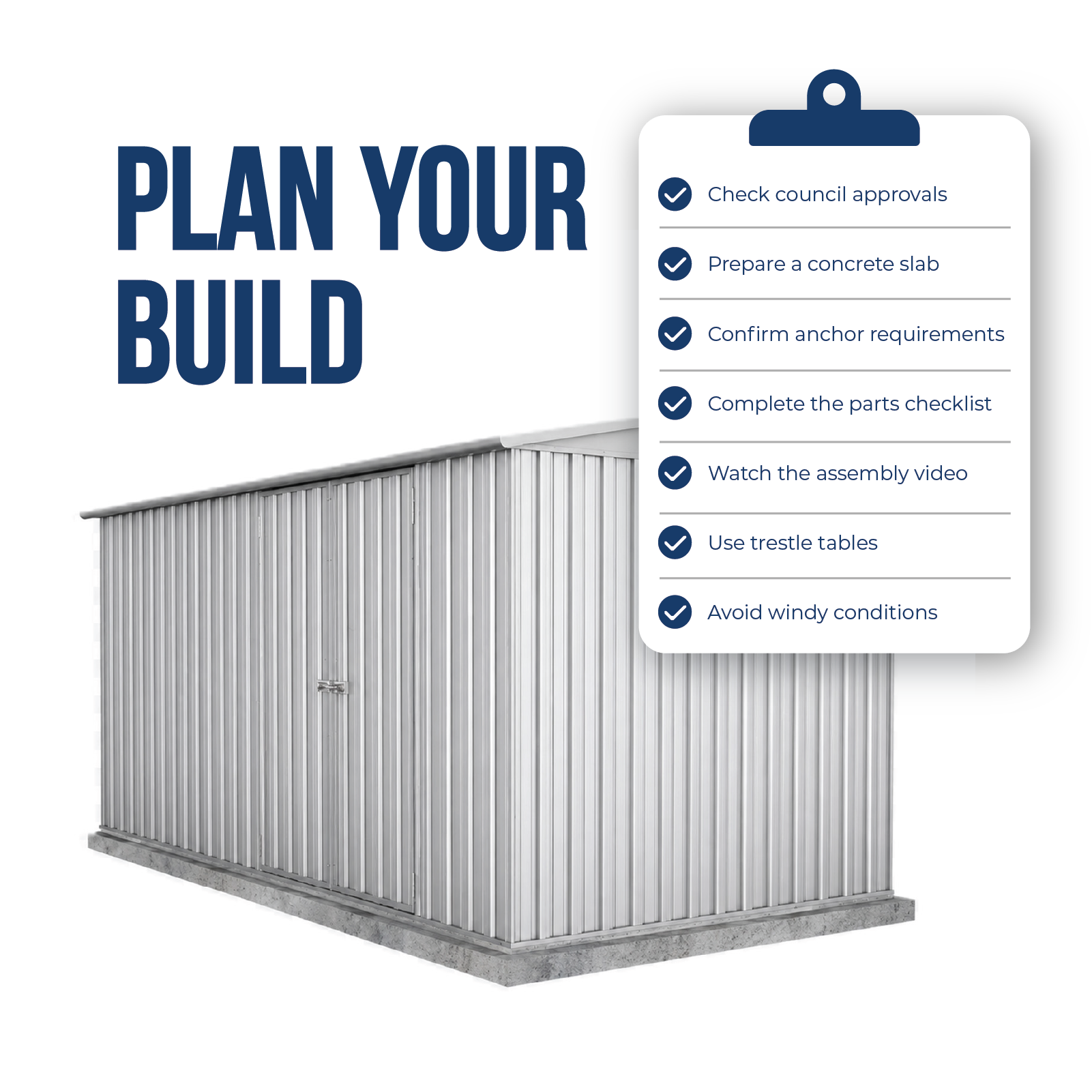 4.48mW x 2.26mD x 2.21mH Garden Shed Highlander Double Door Zincalume