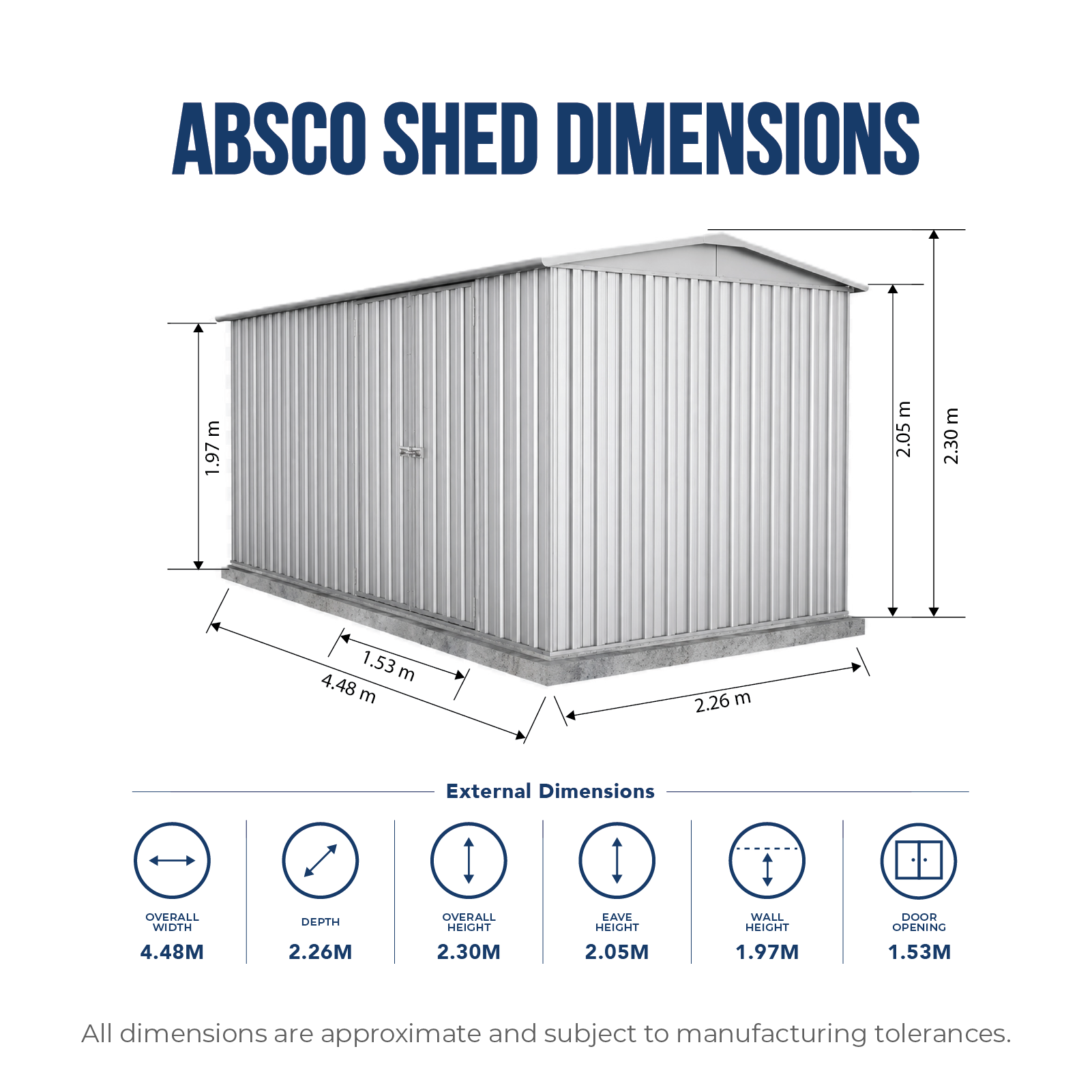 4.48mW x 2.26mD x 2.21mH Garden Shed Highlander Double Door Zincalume