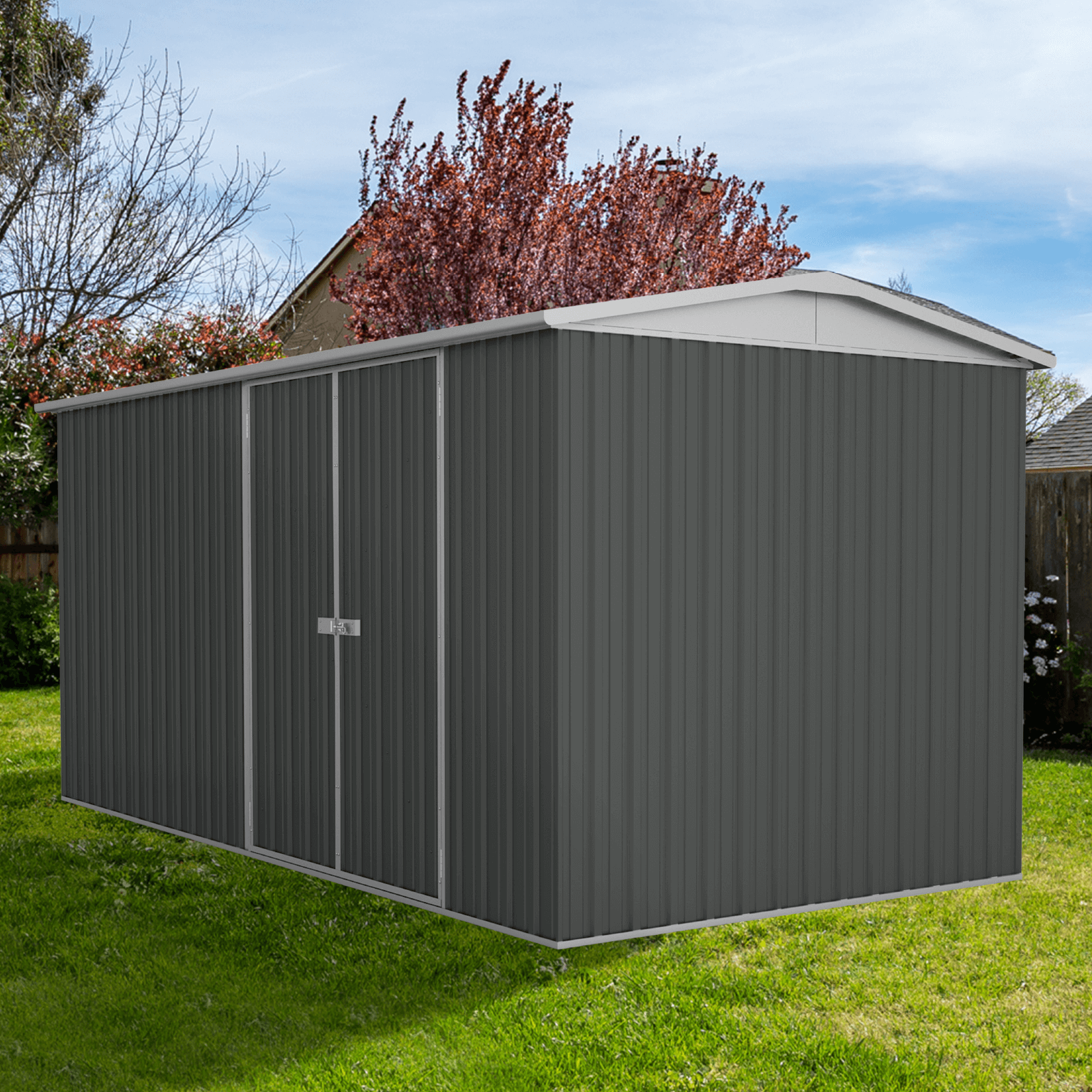 4.48mW x 2.26mD x 2.21mH Garden Shed Highlander Double Door Zincalume