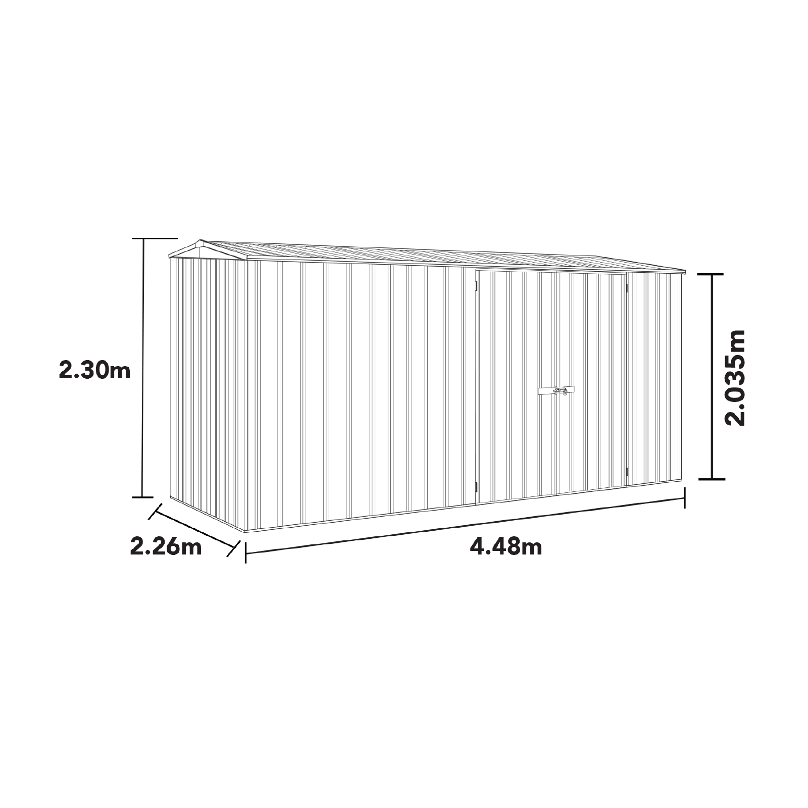 4.48mW x 2.26mD x 2.21mH Garden Shed Highlander Double Door Zincalume