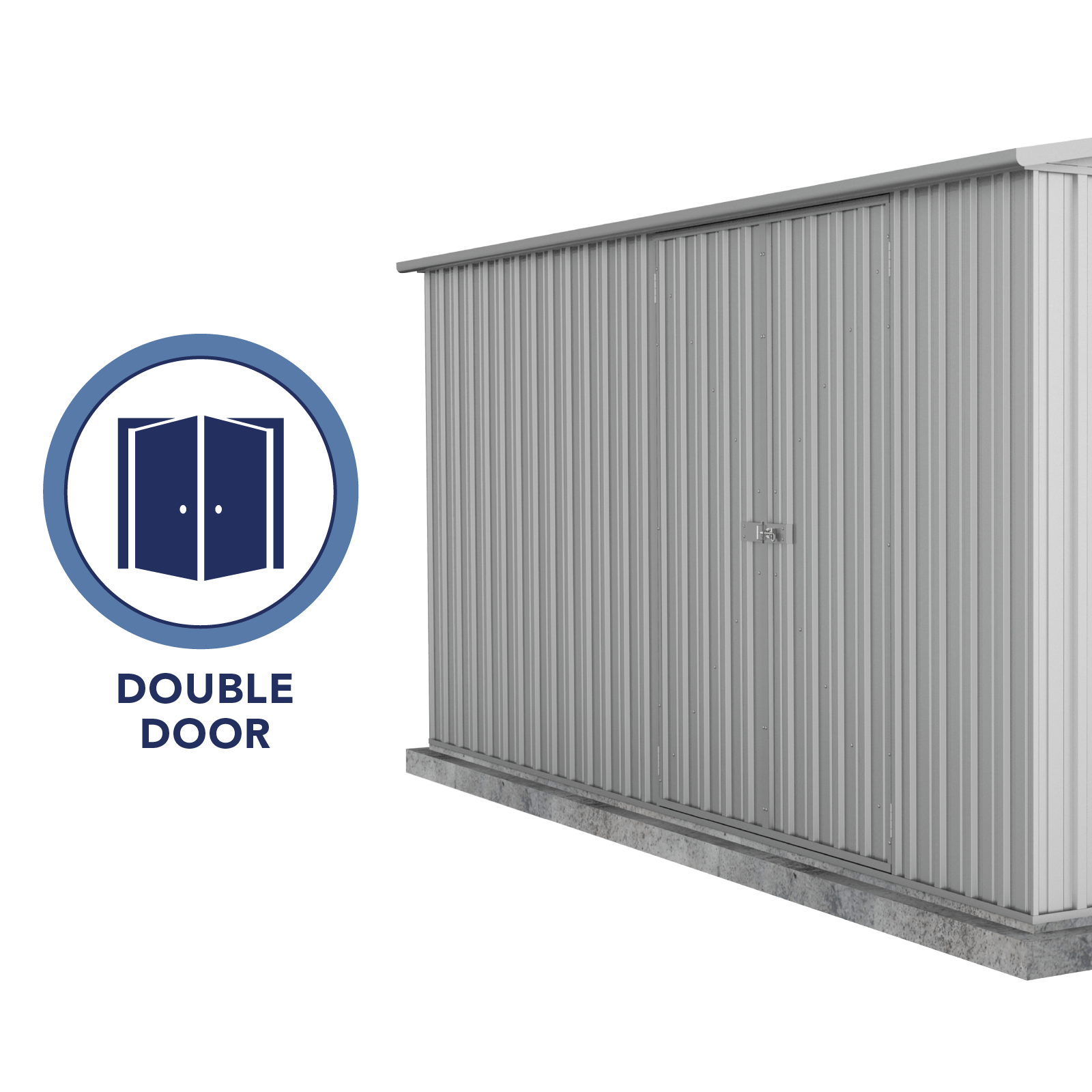 4.48mW x 2.26mD x 2.21mH Garden Shed Highlander Double Door Zincalume