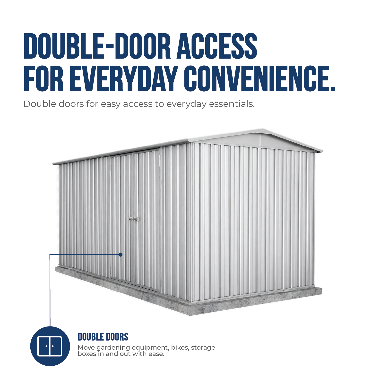 4.48mW x 2.26mD x 2.21mH Garden Shed Highlander Double Door Zincalume