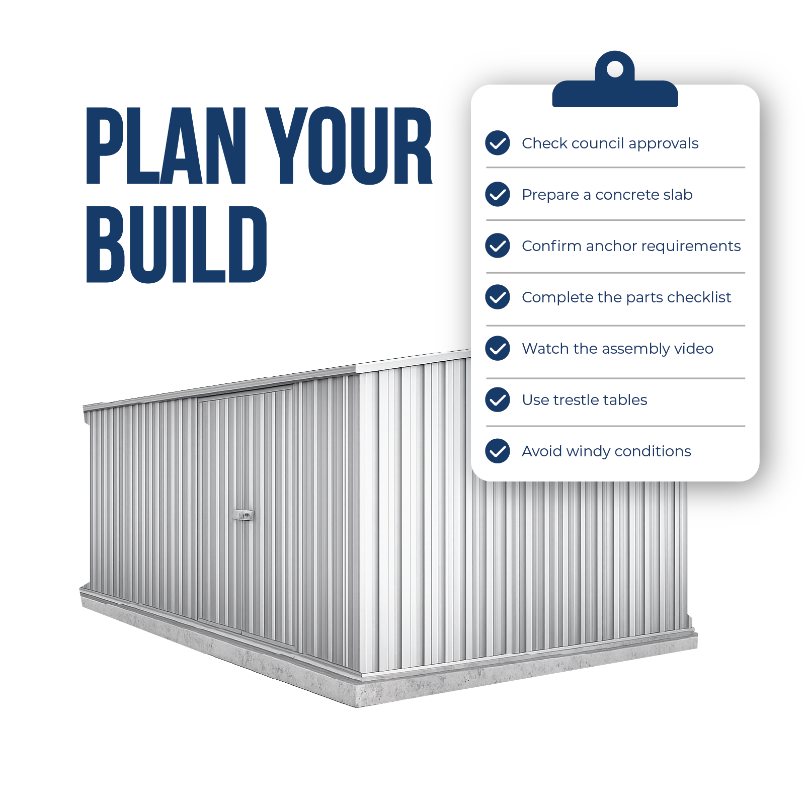4.48mW x 2.26mD x 2.00mH Garden Shed Workshop Double Door Zincalume