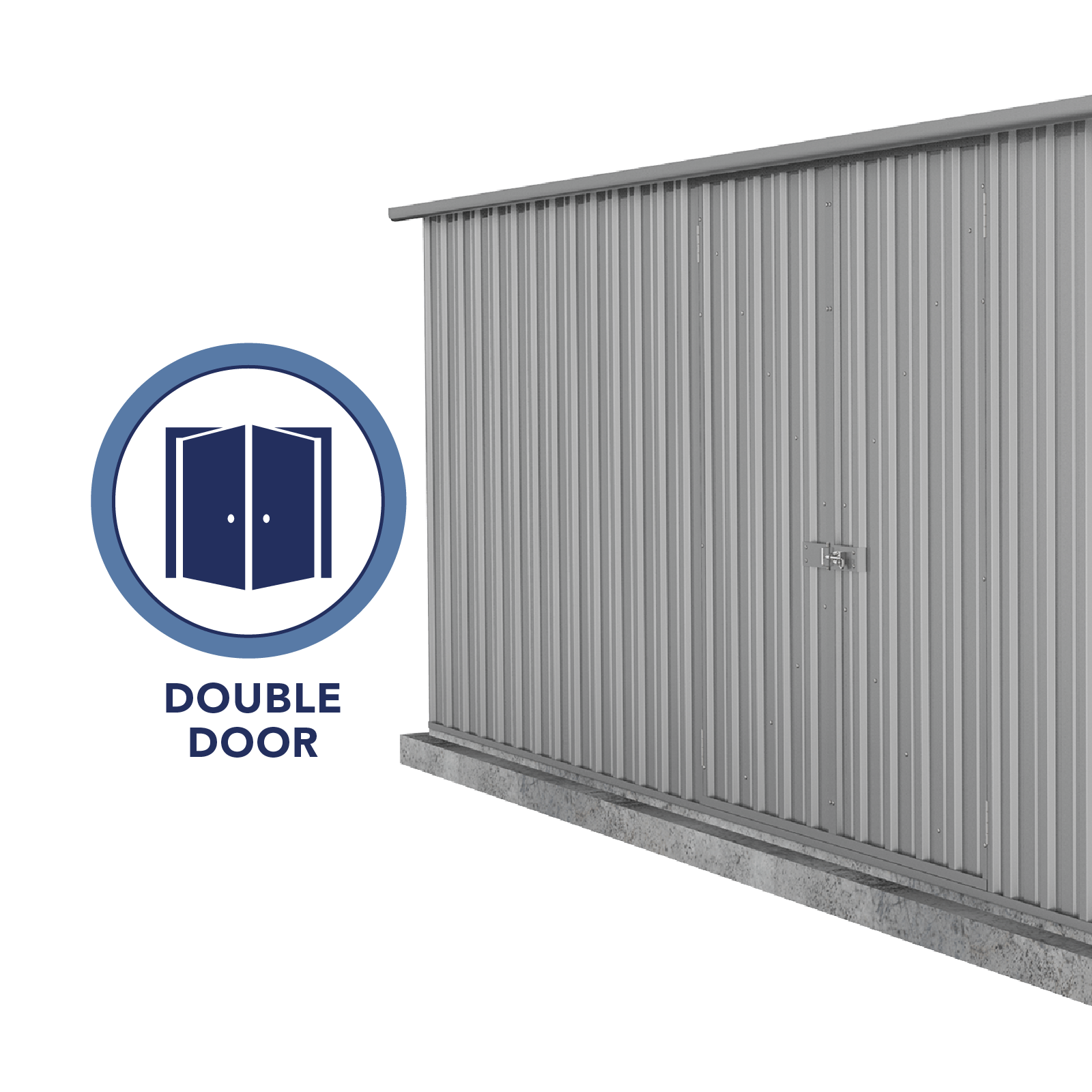 4.48mW x 2.26mD x 2.00mH Garden Shed Workshop Double Door Zincalume