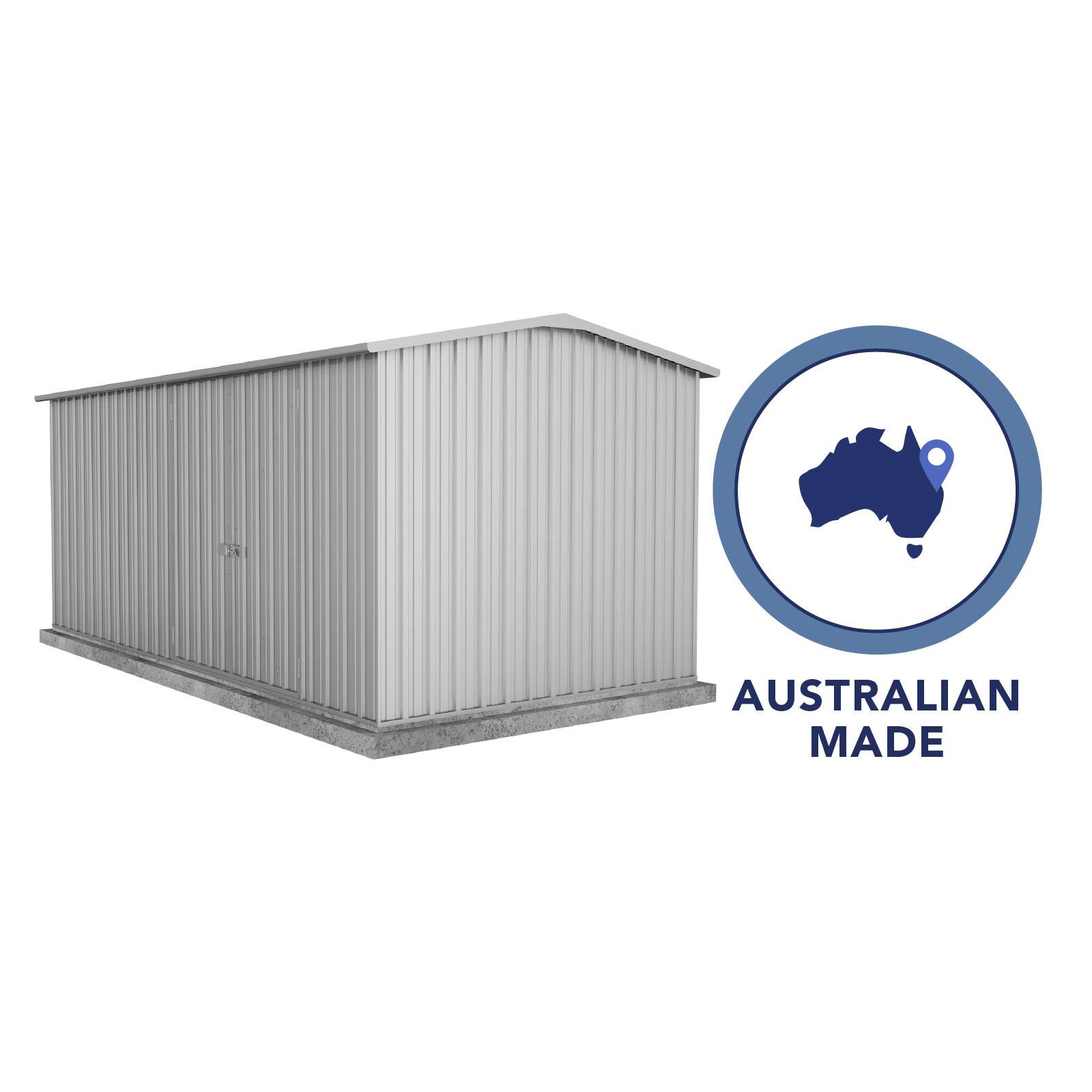 4.48mW x 2.26mD x 2.00mH Garden Shed Workshop Double Door Zincalume