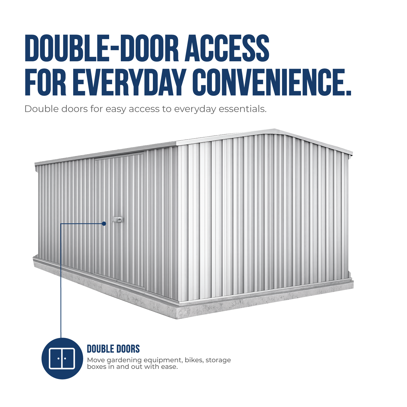 4.48mW x 2.26mD x 2.00mH Garden Shed Workshop Double Door Zincalume