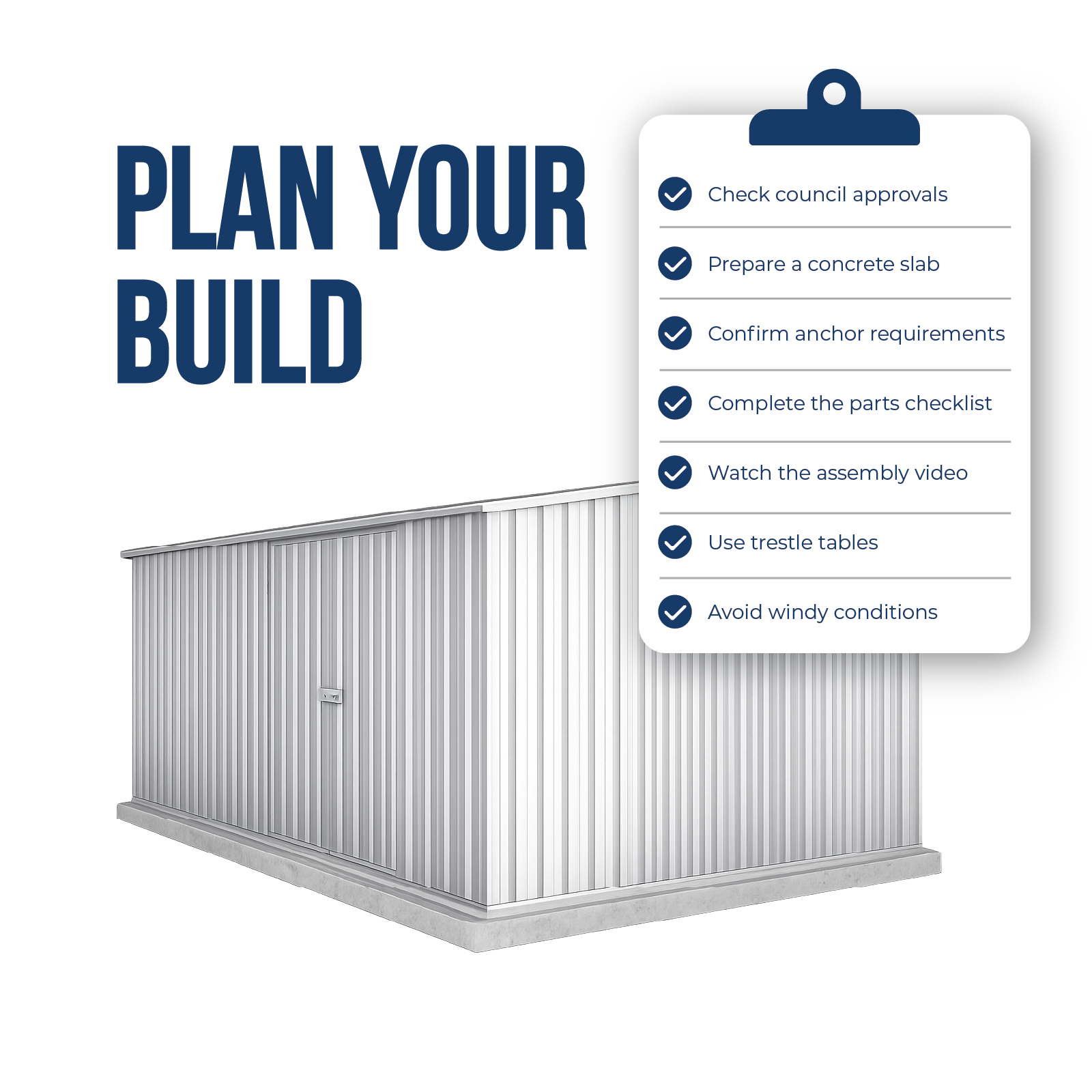 4.48mW x 3.00mD x 2.06mH Garden Shed Workshop Double Door Zincalume