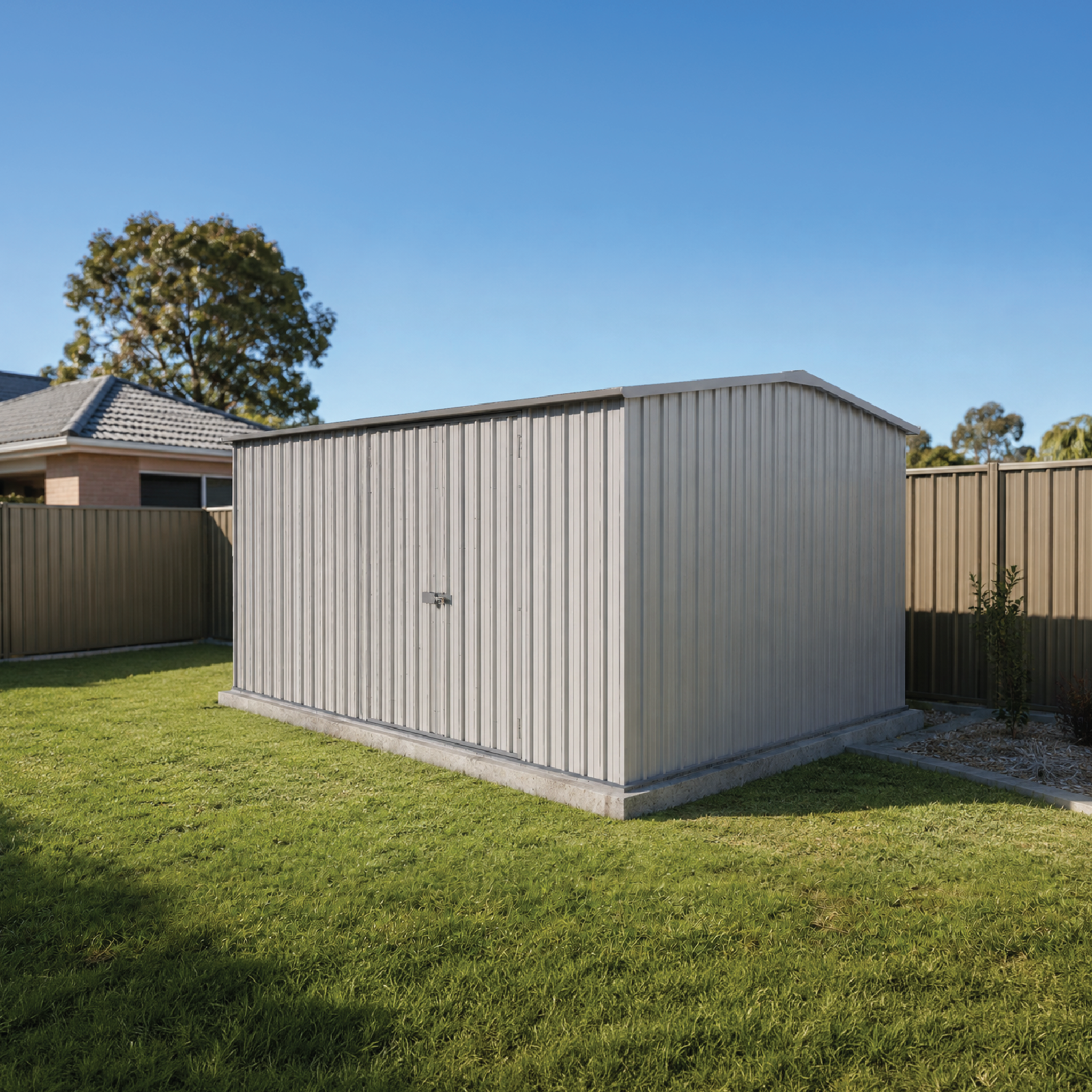 4.48mW x 3.00mD x 2.06mH Garden Shed Workshop Double Door Zincalume