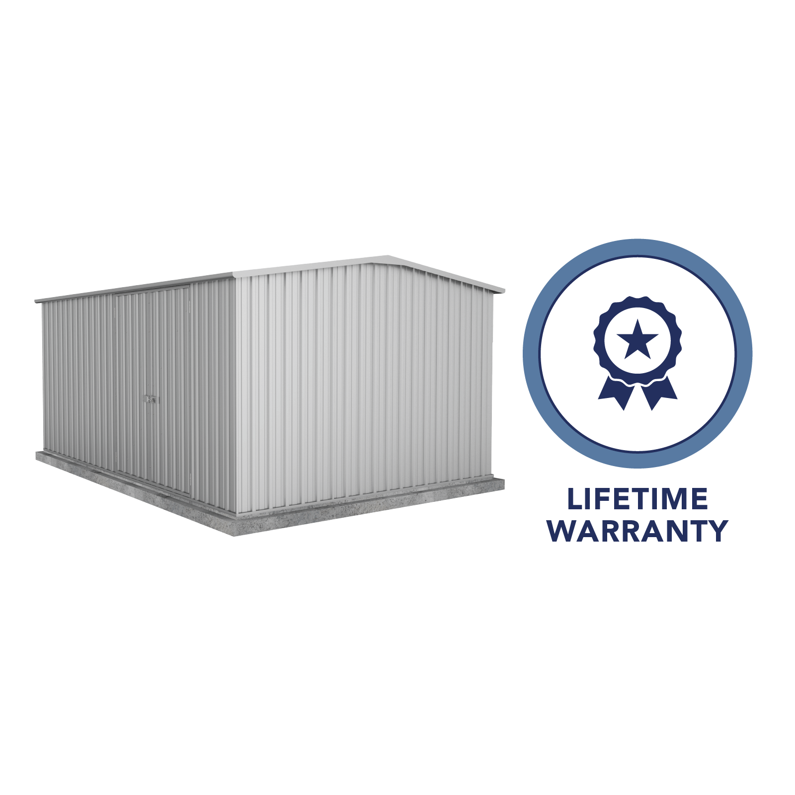 4.48mW x 3.00mD x 2.06mH Garden Shed Workshop Double Door Zincalume
