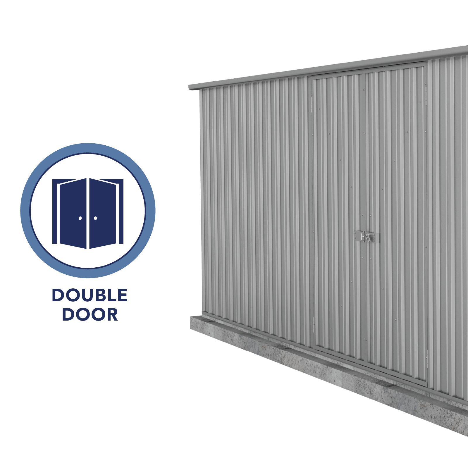 4.48mW x 3.00mD x 2.06mH Garden Shed Workshop Double Door Zincalume