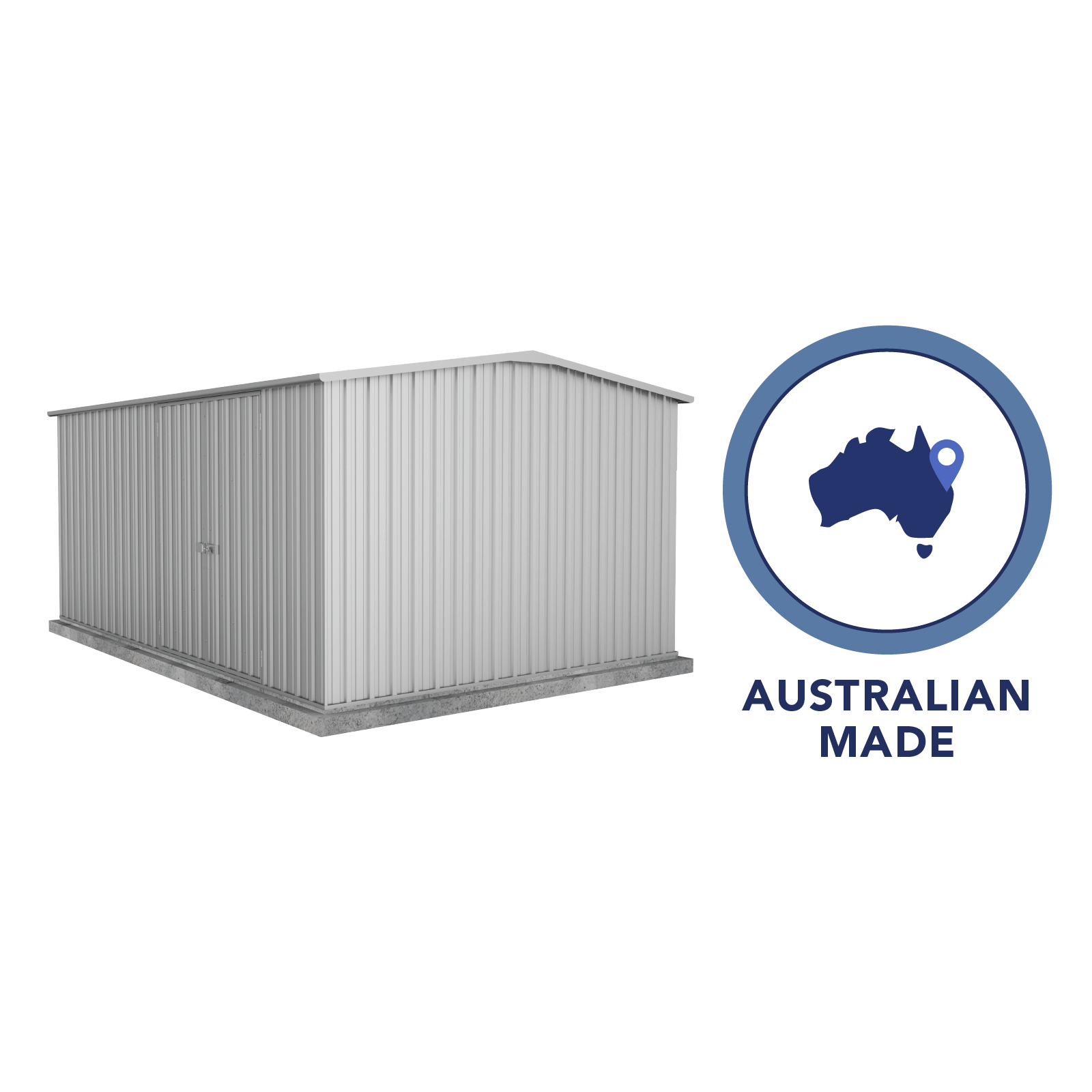 4.48mW x 3.00mD x 2.06mH Garden Shed Workshop Double Door Zincalume