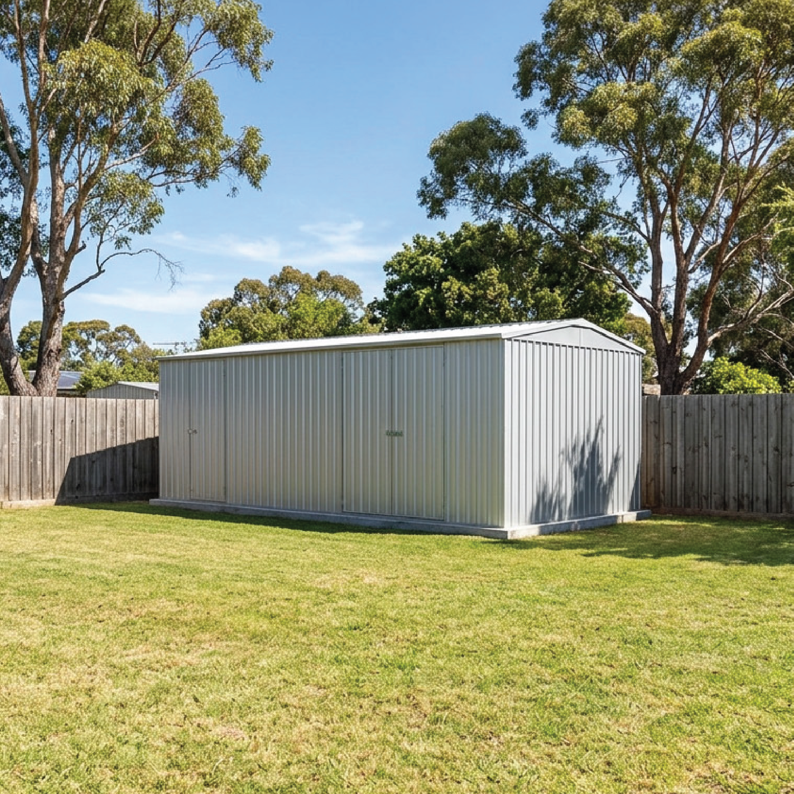 5.96mW x 3.00mD x 2.30mH Garden Shed Highlander Double Door Zincalume