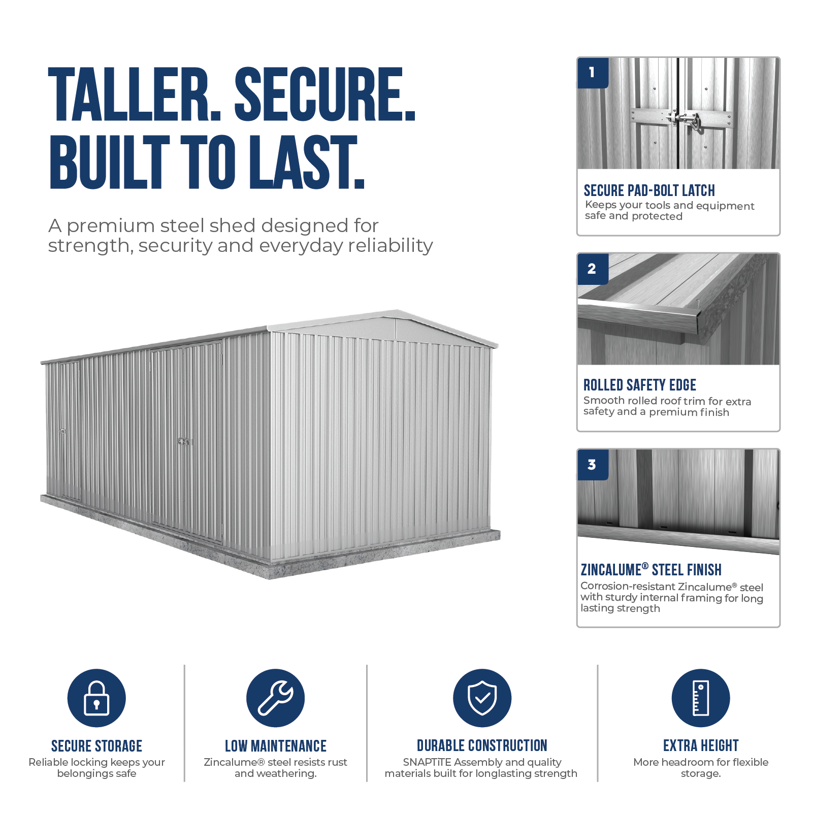 5.96mW x 3.00mD x 2.30mH Garden Shed Highlander Double Door Zincalume