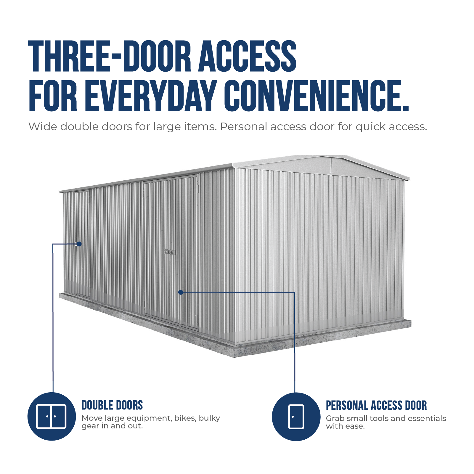 5.96mW x 3.00mD x 2.30mH Garden Shed Highlander Double Door Zincalume