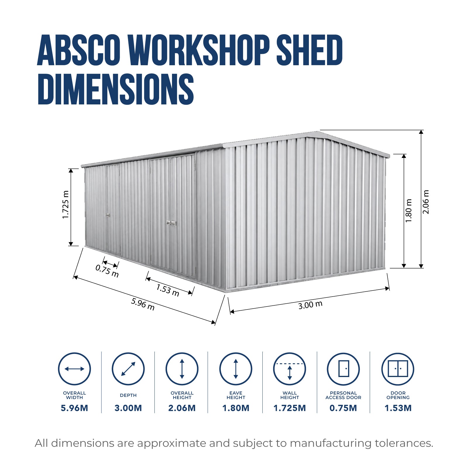 ABSCO Workshop Shed dimensions - ZA60303WK