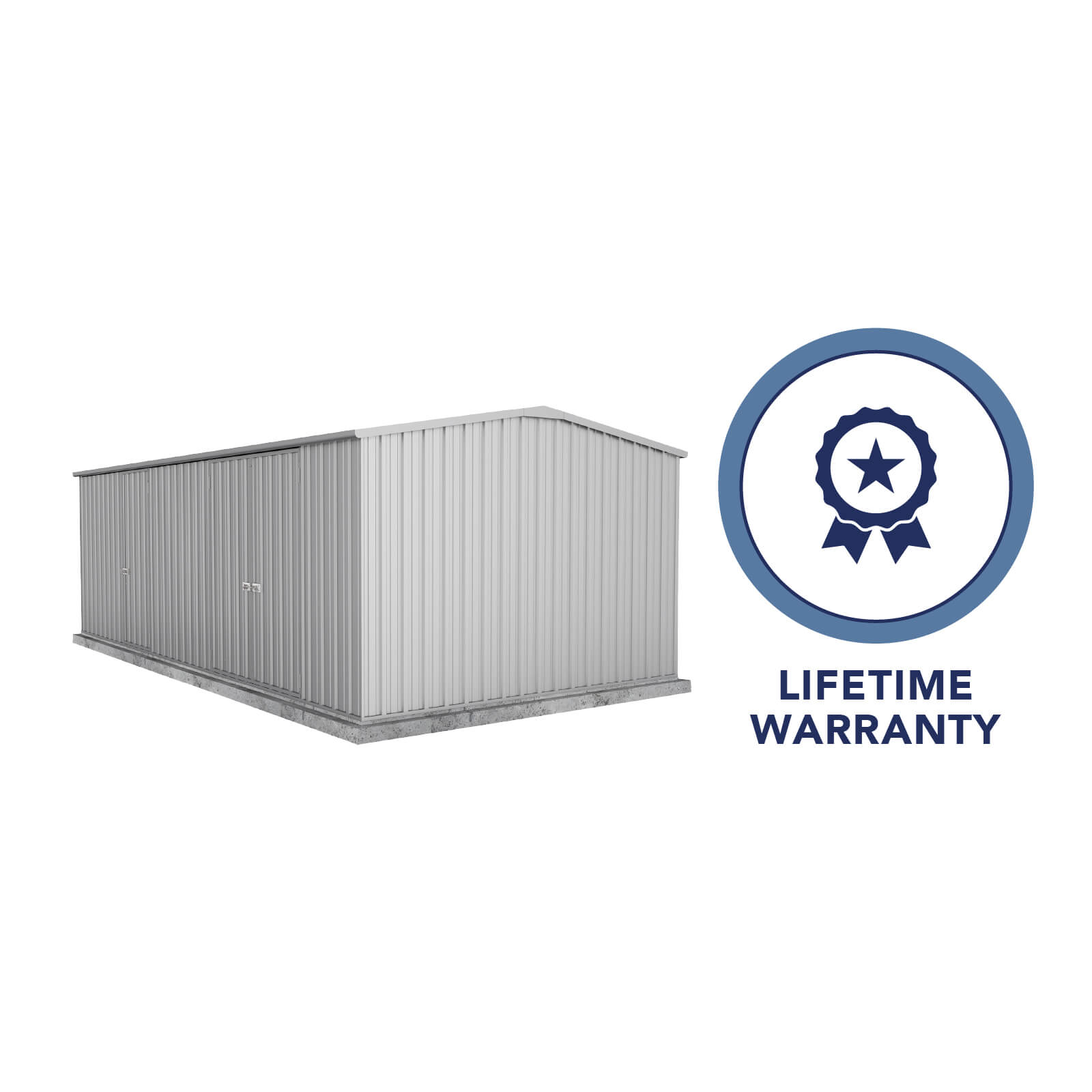 5.96mW x 3.0mD x 2.06mH Garden Shed Workshop Three Door Zincalume