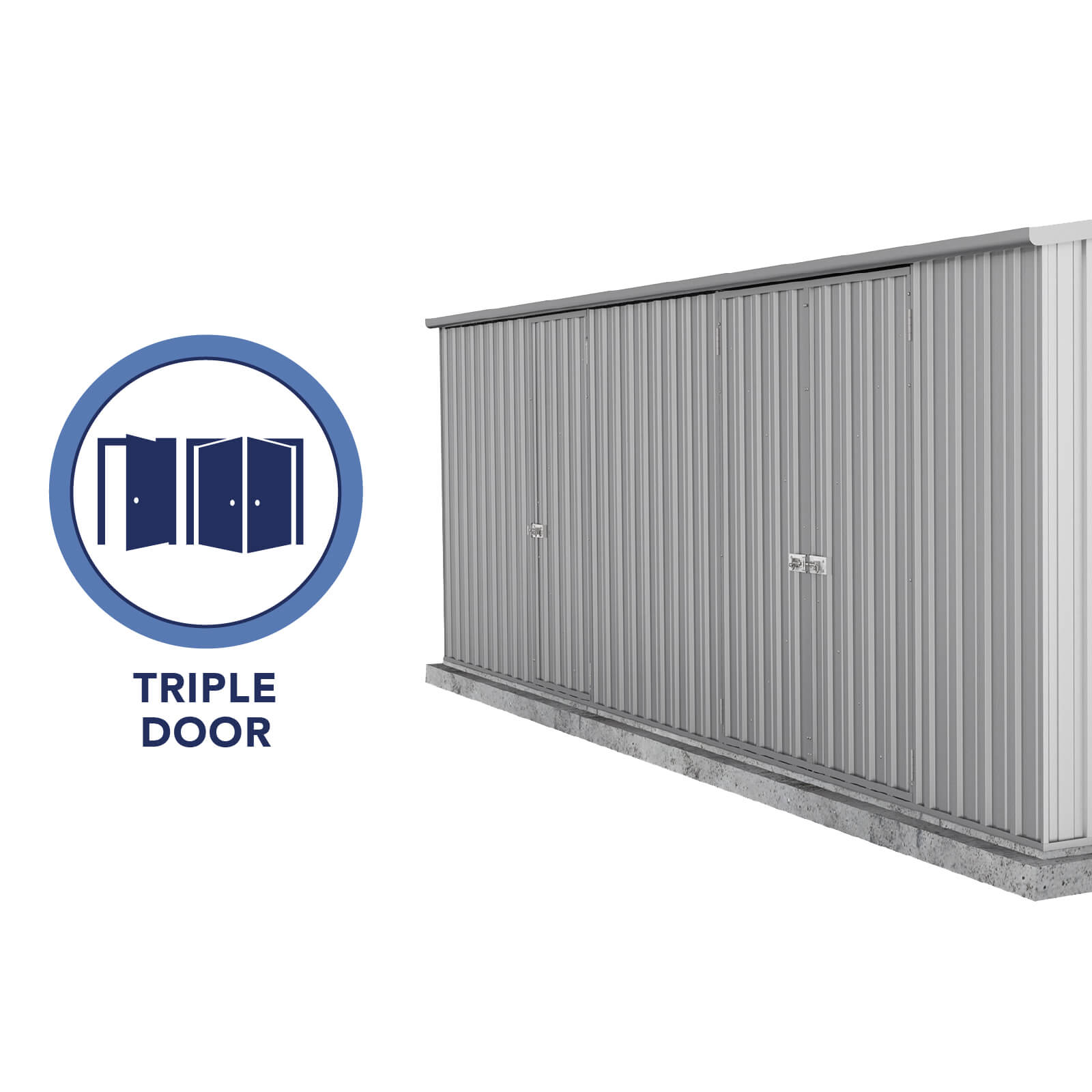 5.96mW x 3.0mD x 2.06mH Garden Shed Workshop Three Door Zincalume
