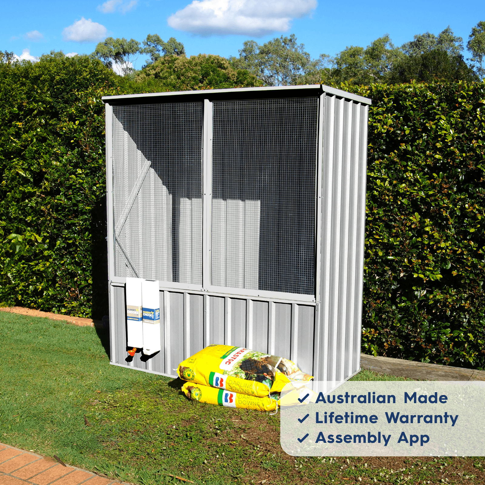 1.52mW x 0.78mD x 1.80mH Chicken Coop Flat Roof Single Door Zincalume