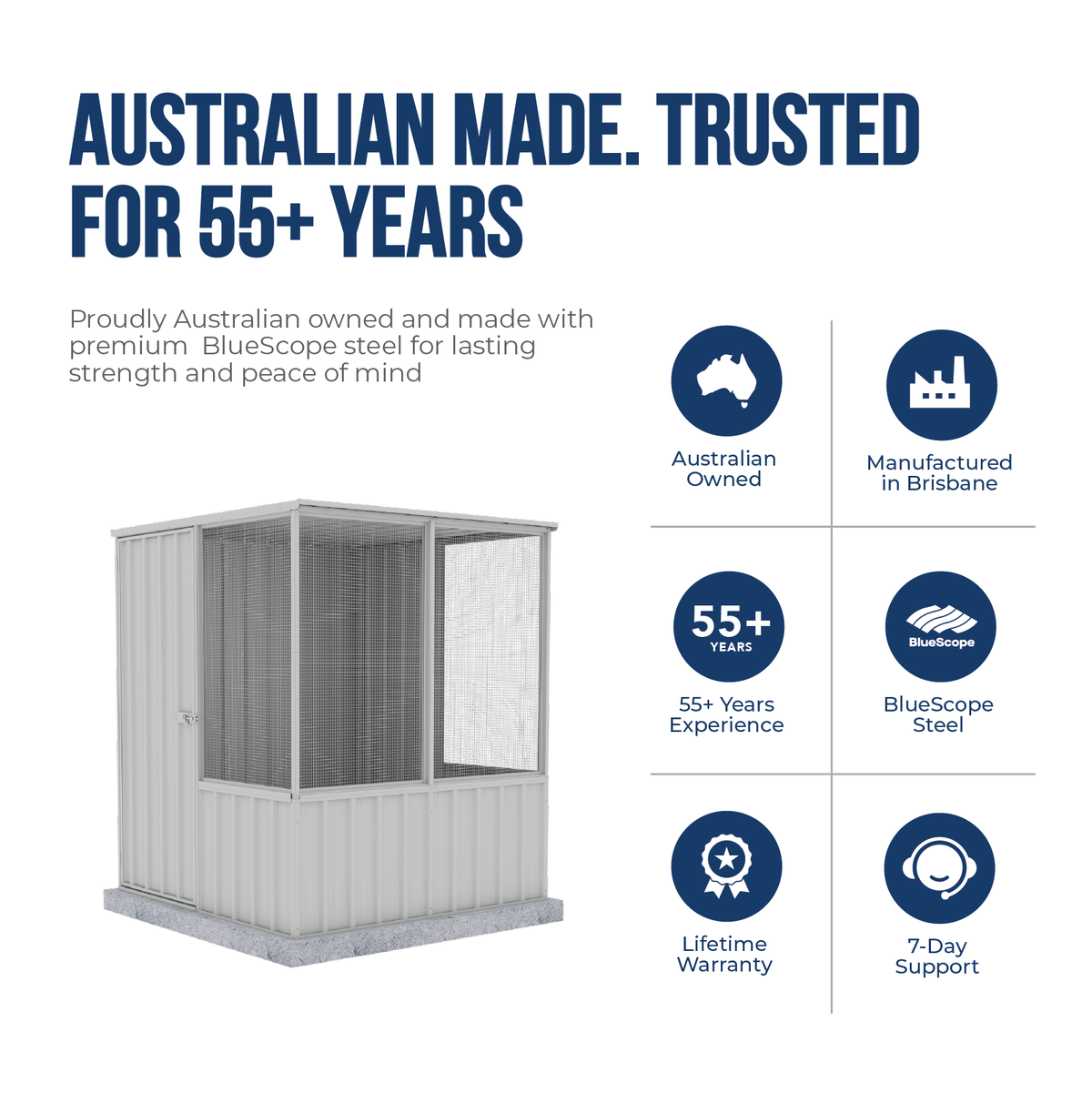1.52mW x 1.52mD x 1.80mH Chicken Coop Flat Roof Single Door Zincalume