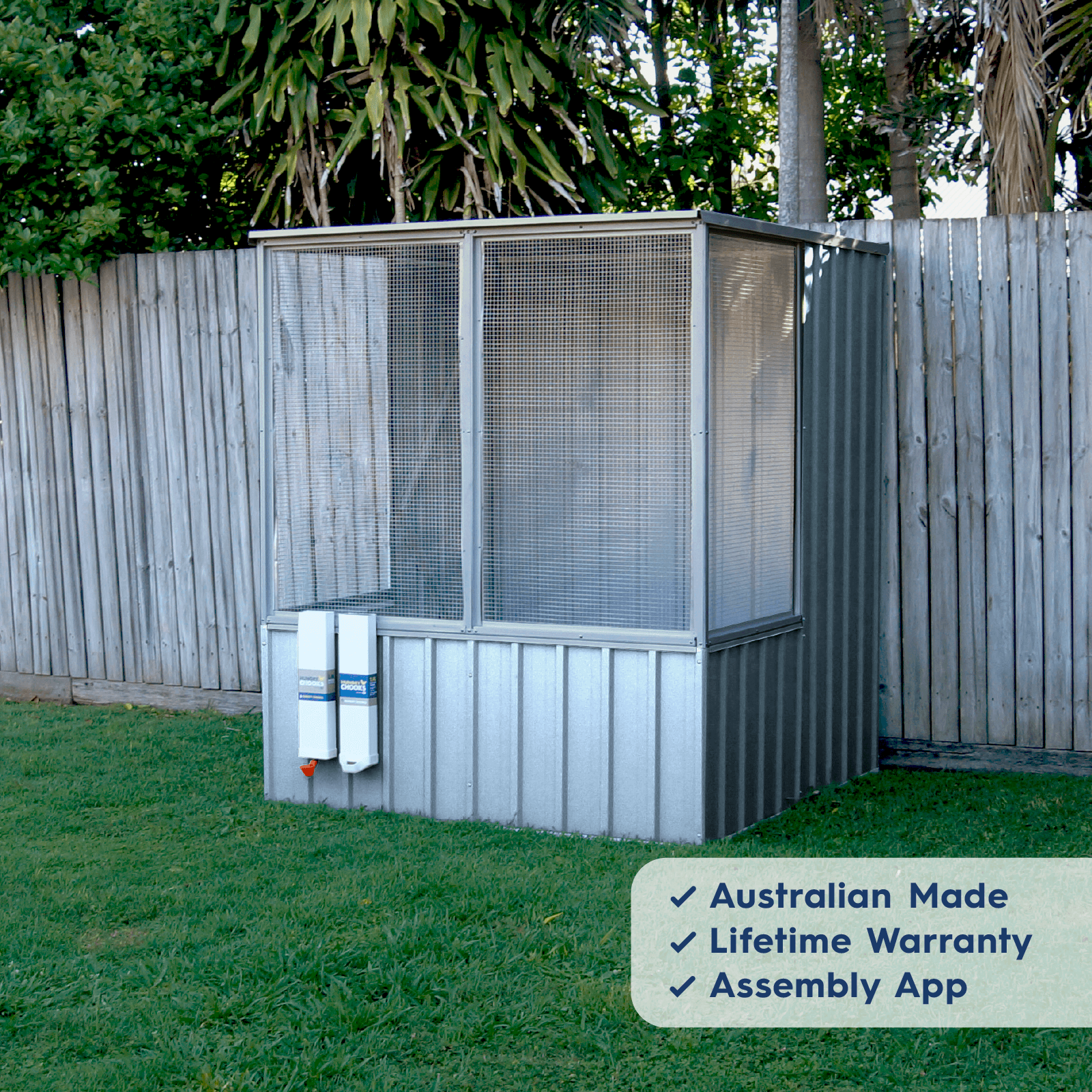 1.52mW x 1.52mD x 1.80mH Chicken Coop Flat Roof Single Door Zincalume