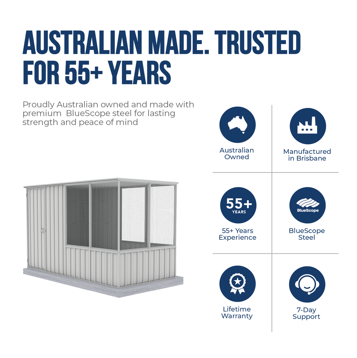 1.52mW x 2.96mD x 1.80mH Chicken Coop Flat Roof Single Door Zincalume