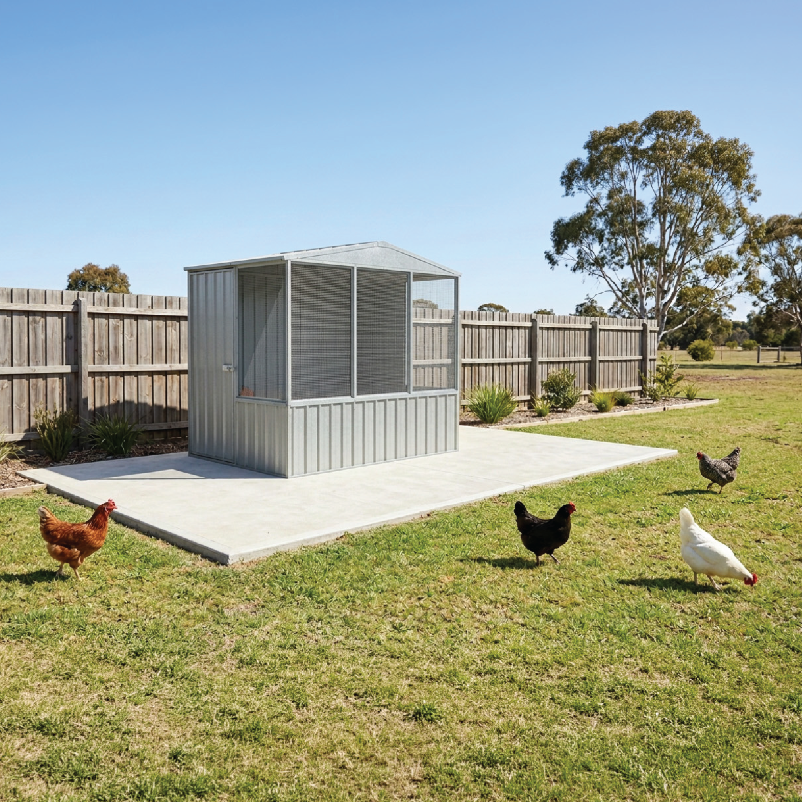 2.26mW x 1.52mD x 2.00mH Chicken Coop Gable Roof Single Door Zincalume