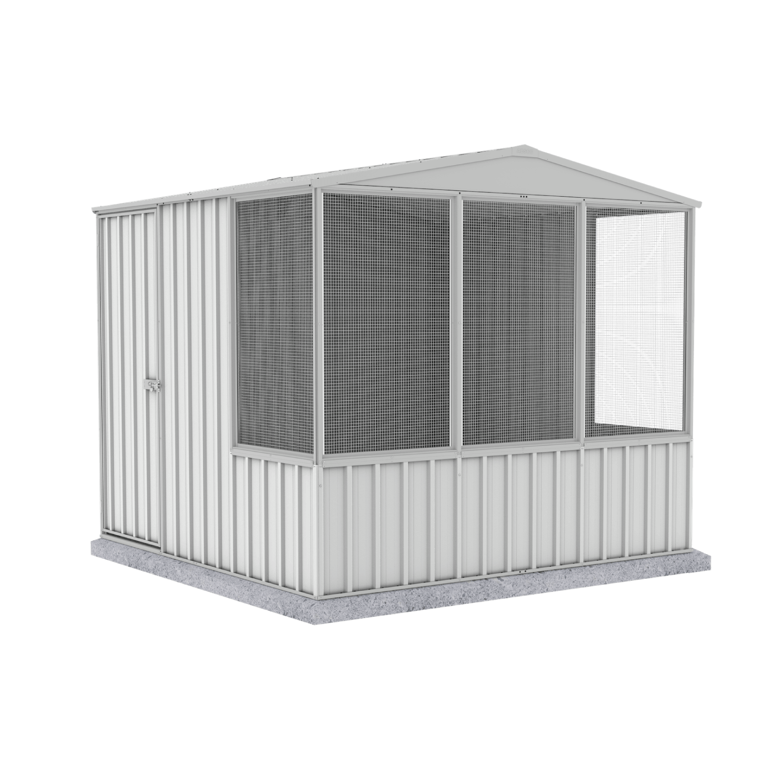 2.26mW x 2.22mD x 2.00mH Chicken Coop Gable Roof Single Door Zincalume