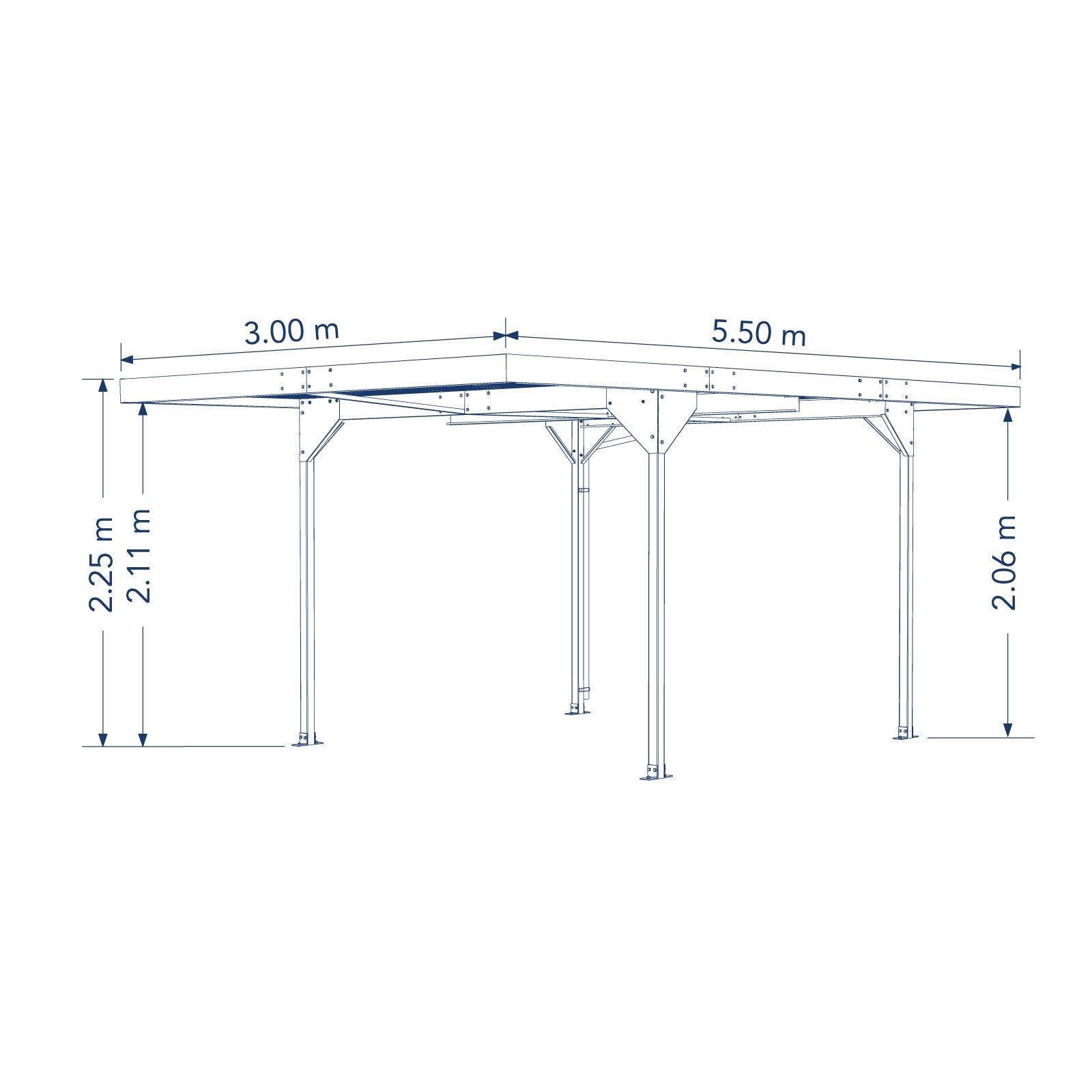 3.00mW x 5.50mD x 2.25mH Single Boxed Skillion Carport Zincalume