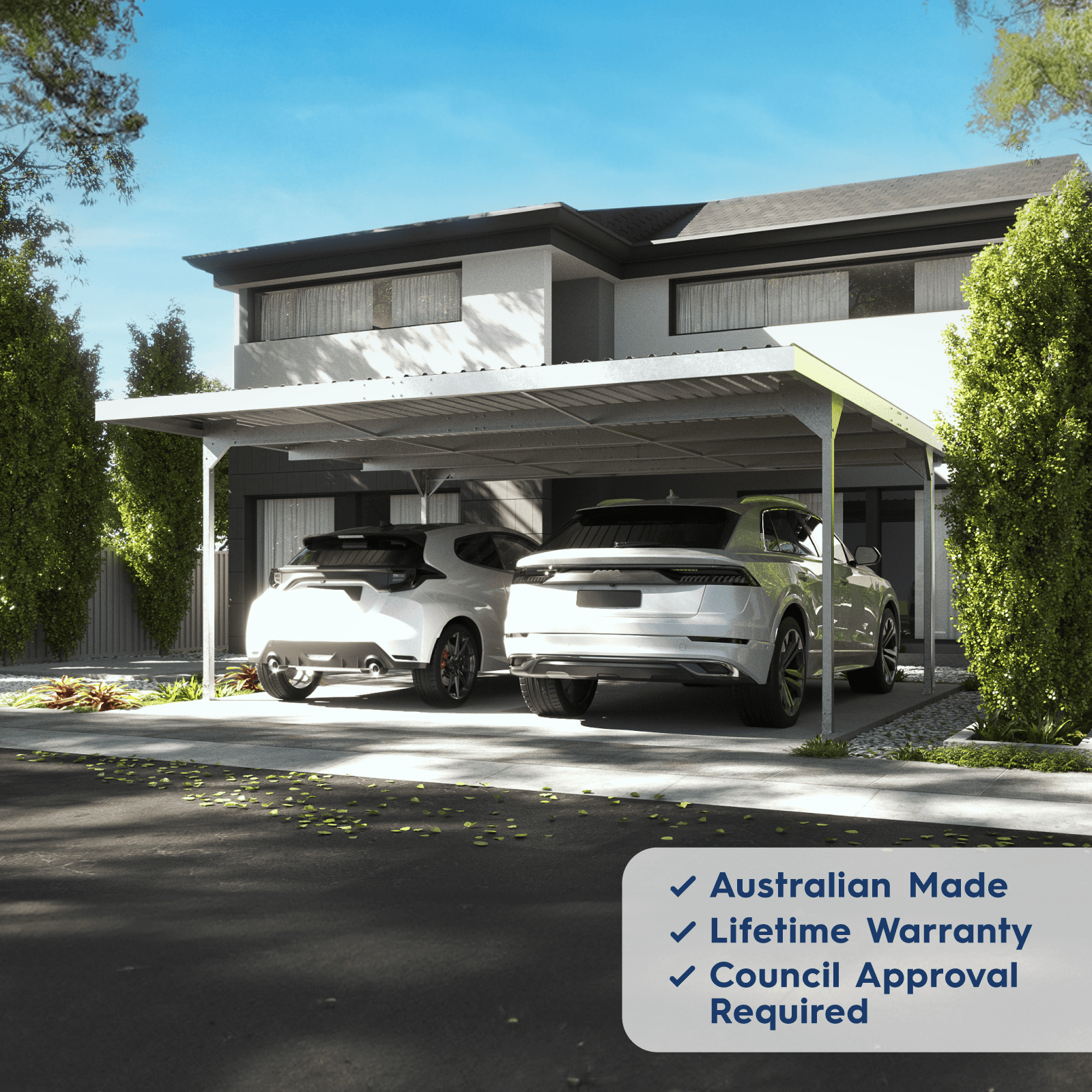 5.50mW x 5.50mD x 2.37mH Double Skillion Carport Zincalume