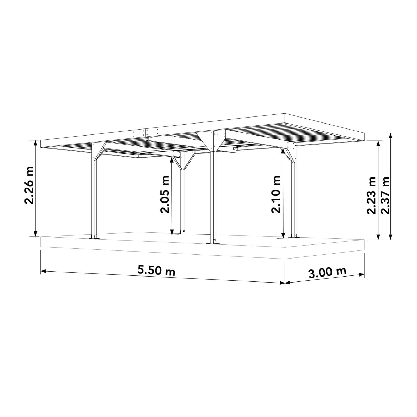 3.00mW x 5.50mD x 2.37mH Single Skillion Carport Zincalume