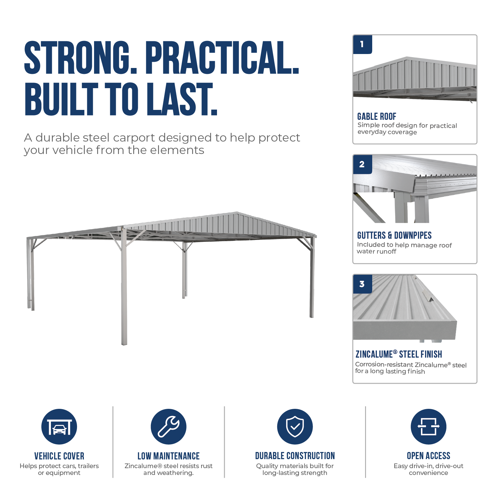 6.00mW x 6.00mD x 2.98mH Double Gable Carport Zincalume