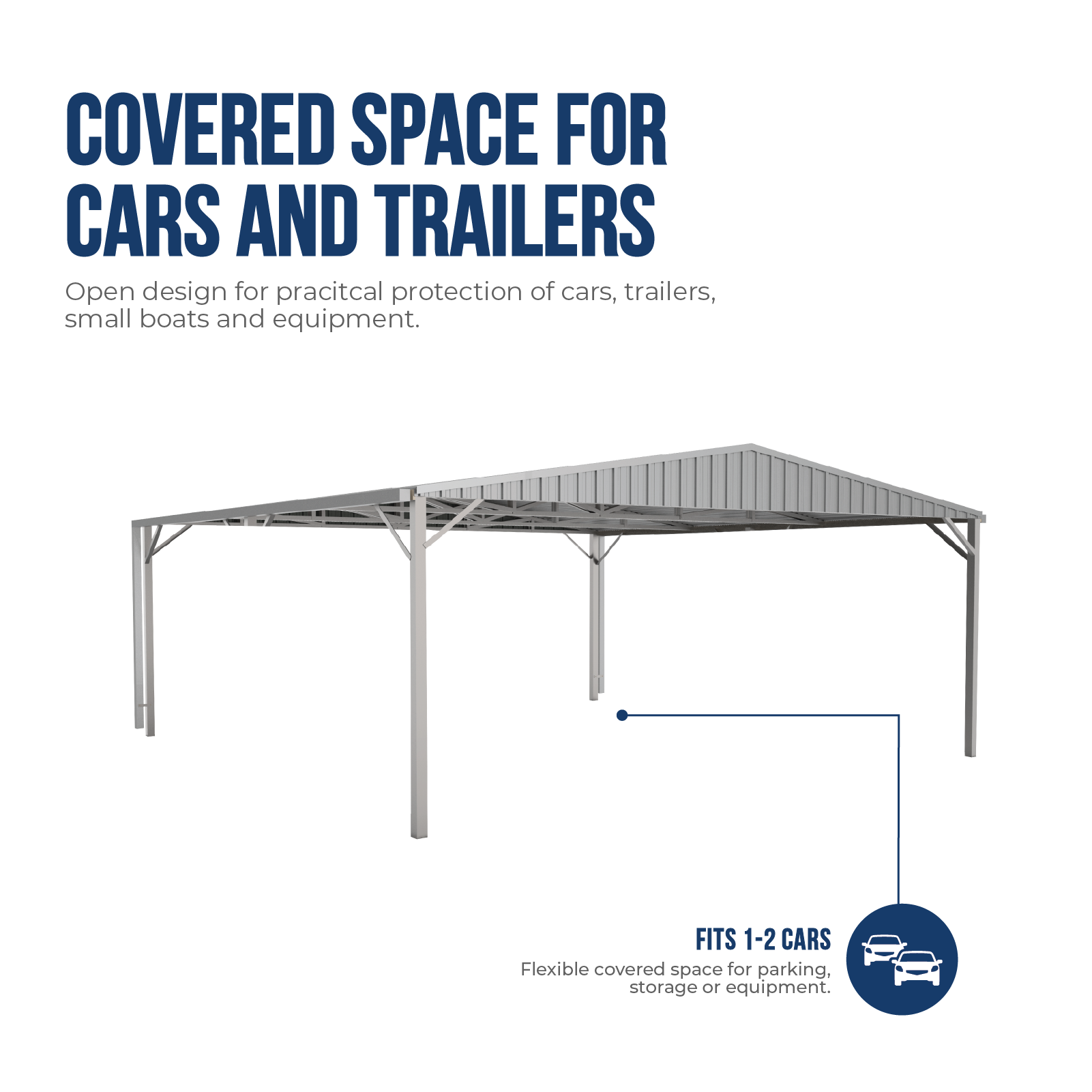 6.00mW x 6.00mD x 2.98mH Double Gable Carport Zincalume