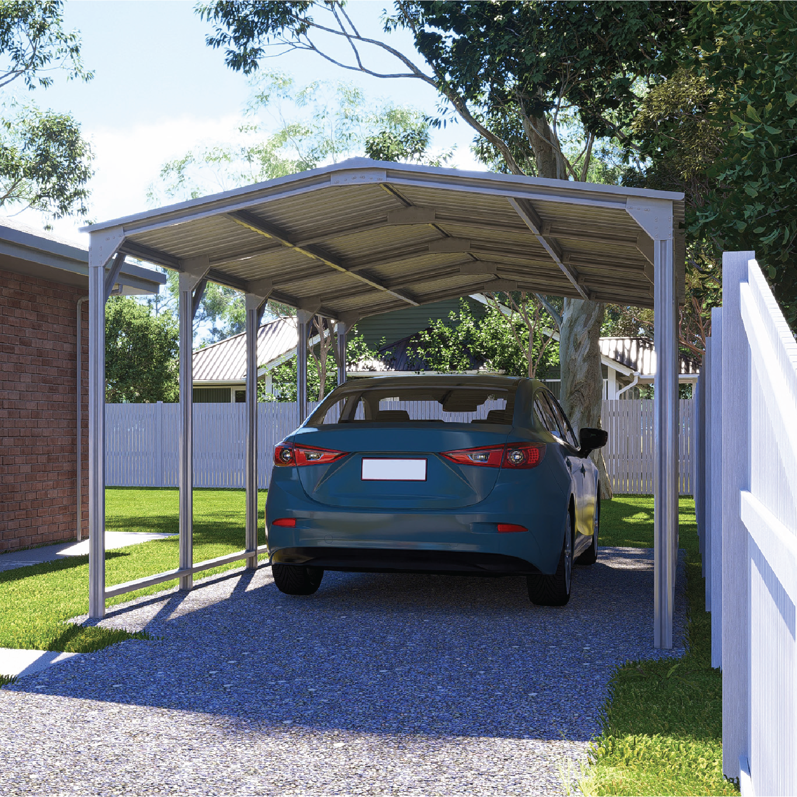 3.03mW x 5.87mD x 2.44mH Single Gable Carport Zincalume