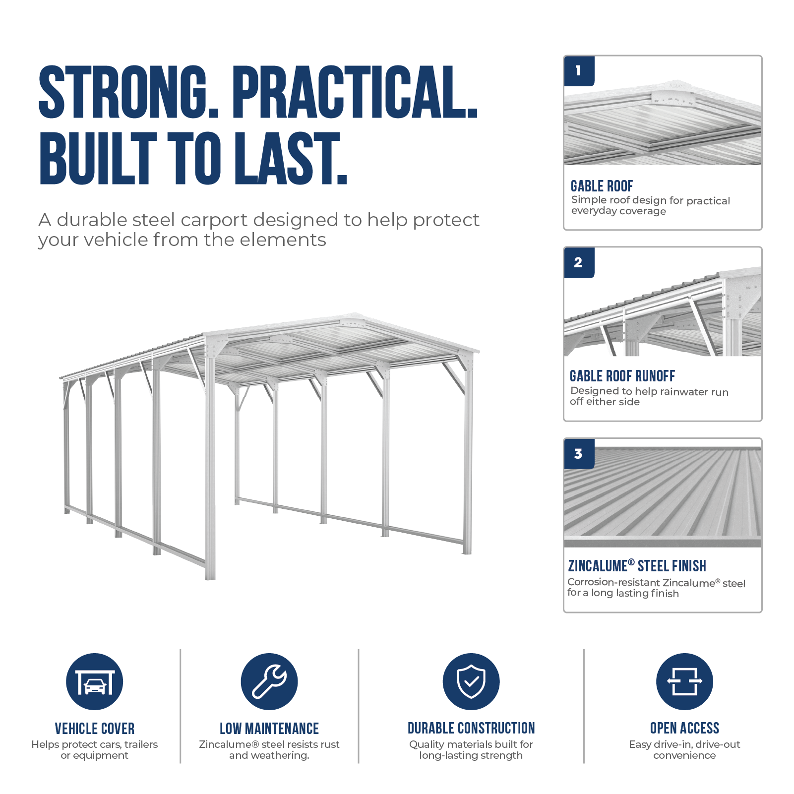 3.03mW x 5.87mD x 2.44mH Single Gable Carport Zincalume