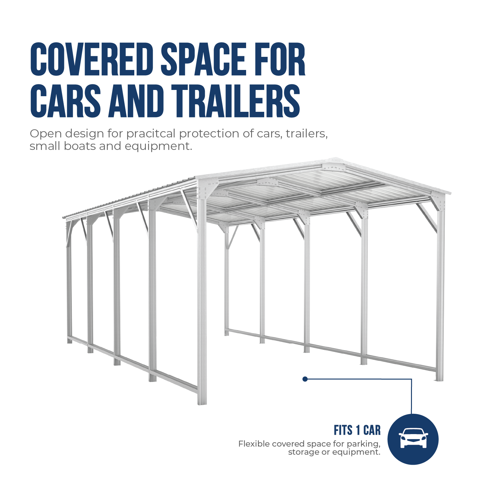 3.03mW x 5.87mD x 2.44mH Single Gable Carport Zincalume